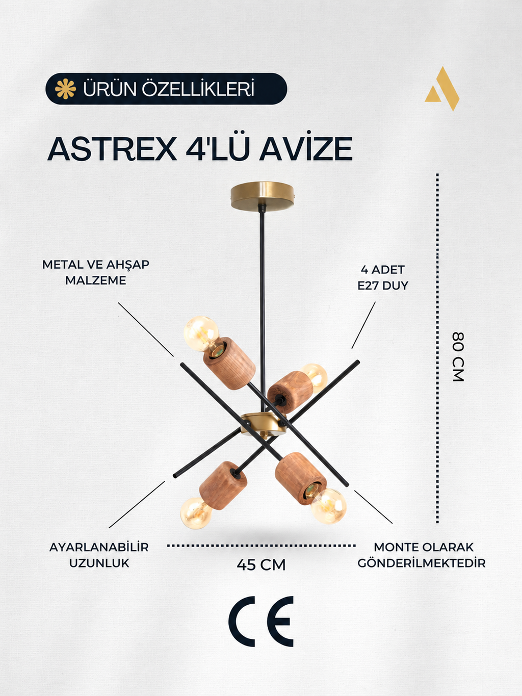 Astrex 4'lü Ahşap Avize