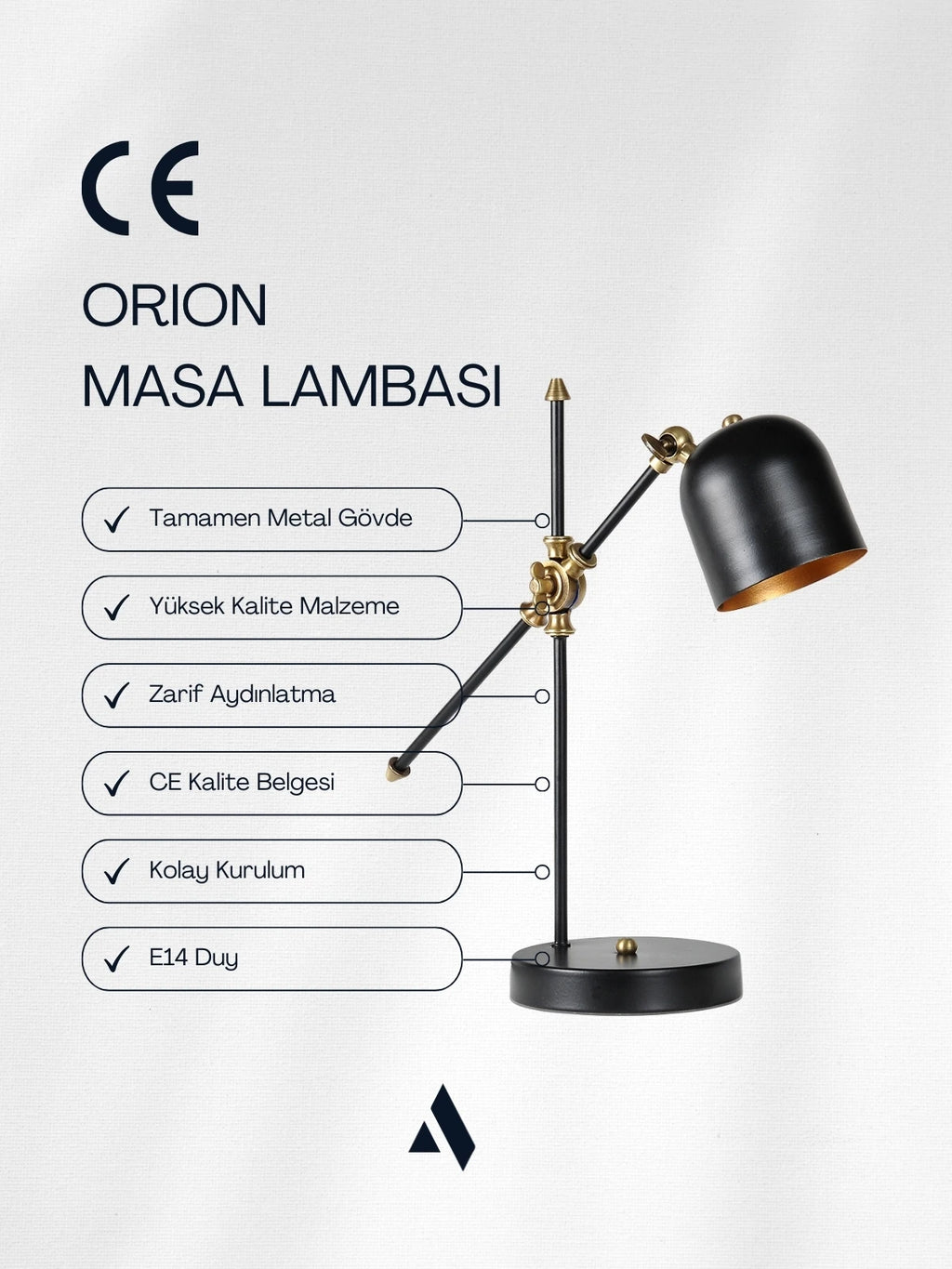 Orion Modern Masa Lambası – Siyah & Eskitme Gold | Göz Yormayan Işık, Şık Tasarım