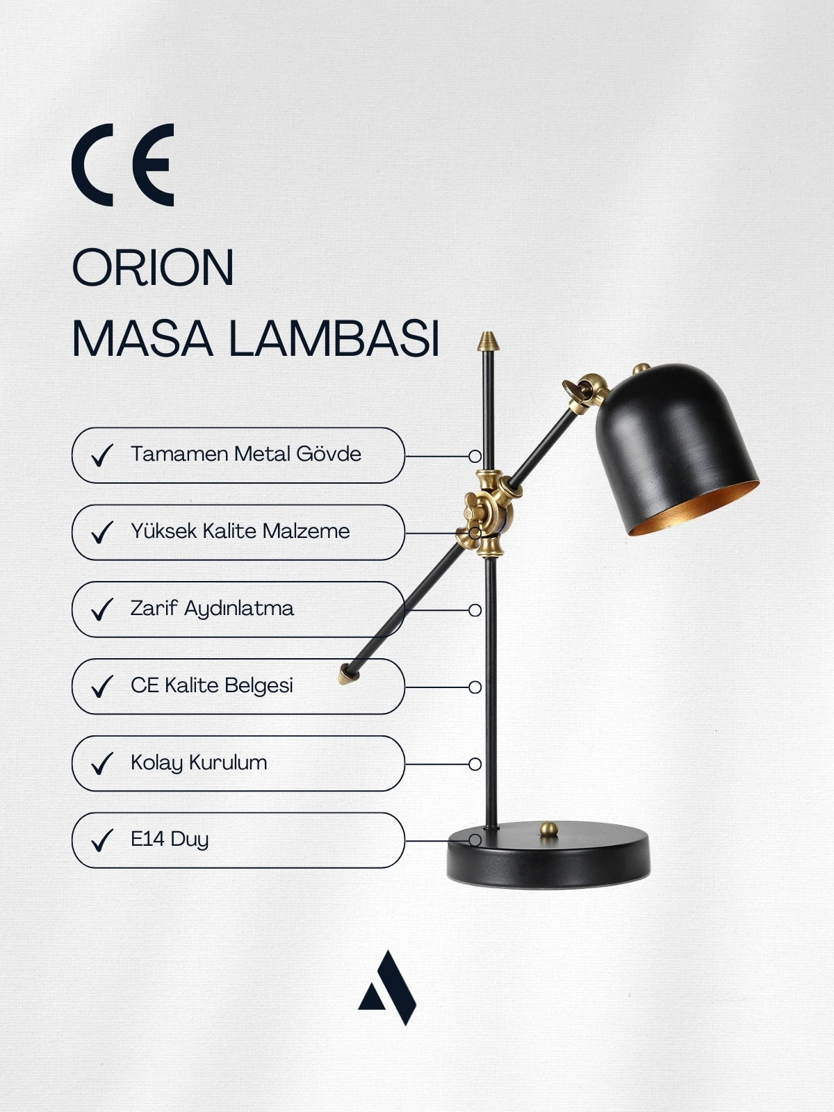 Orion Modern Masa Lambası – Siyah & Eskitme Gold | Göz Yormayan Işık, Şık Tasarım