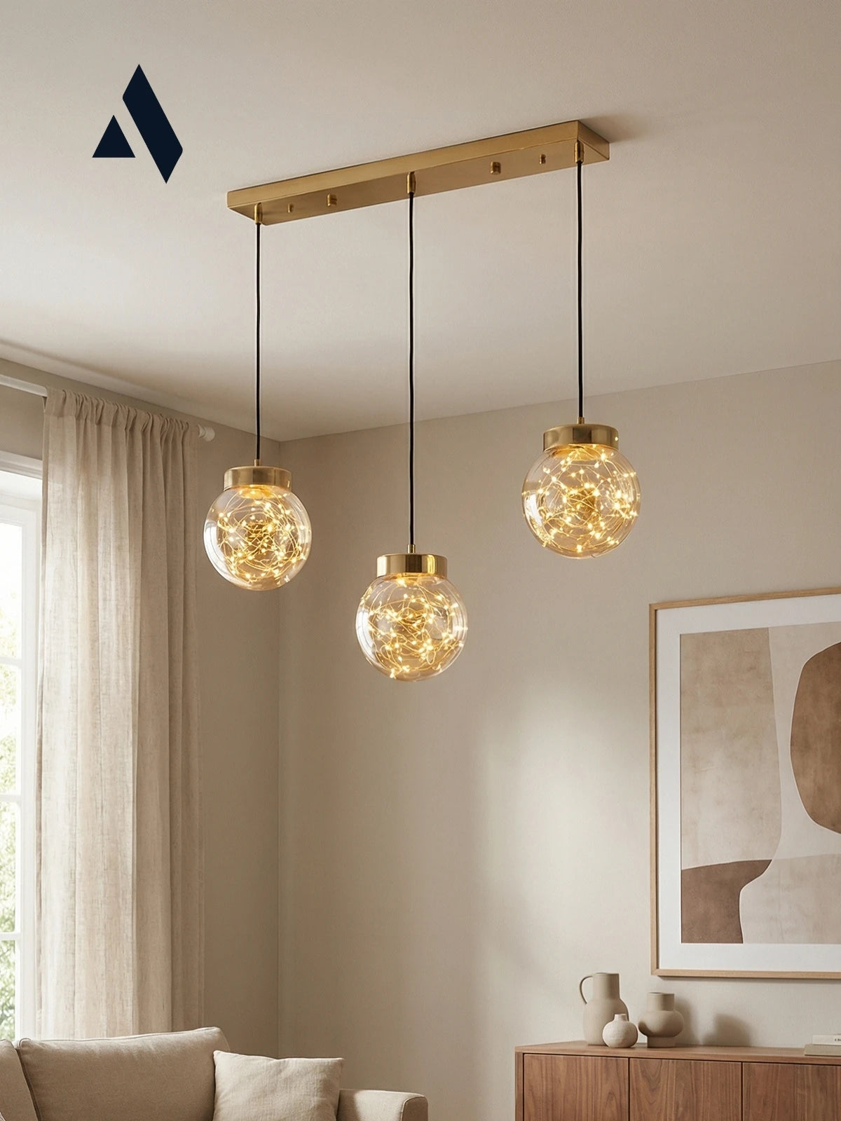 Glow 3’lü Sıralı Peri LED Avize – Cam Küre Dekoratif Yemek Masası Avizesi