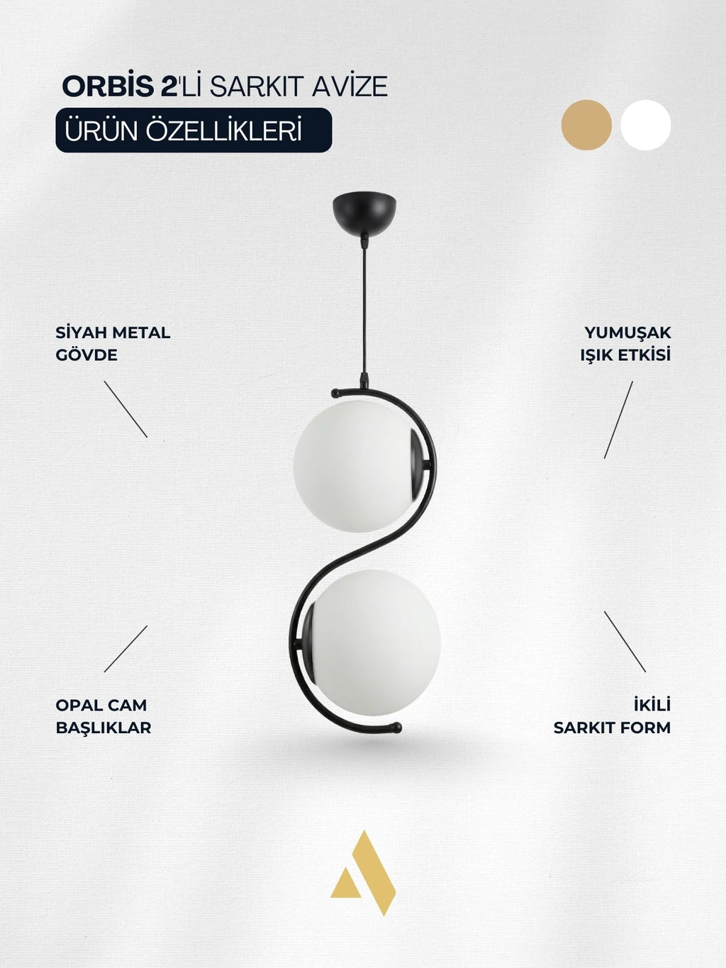 Orbis 2'li Sarkıt Avize – Modern Camlı S Form Metal Avize
