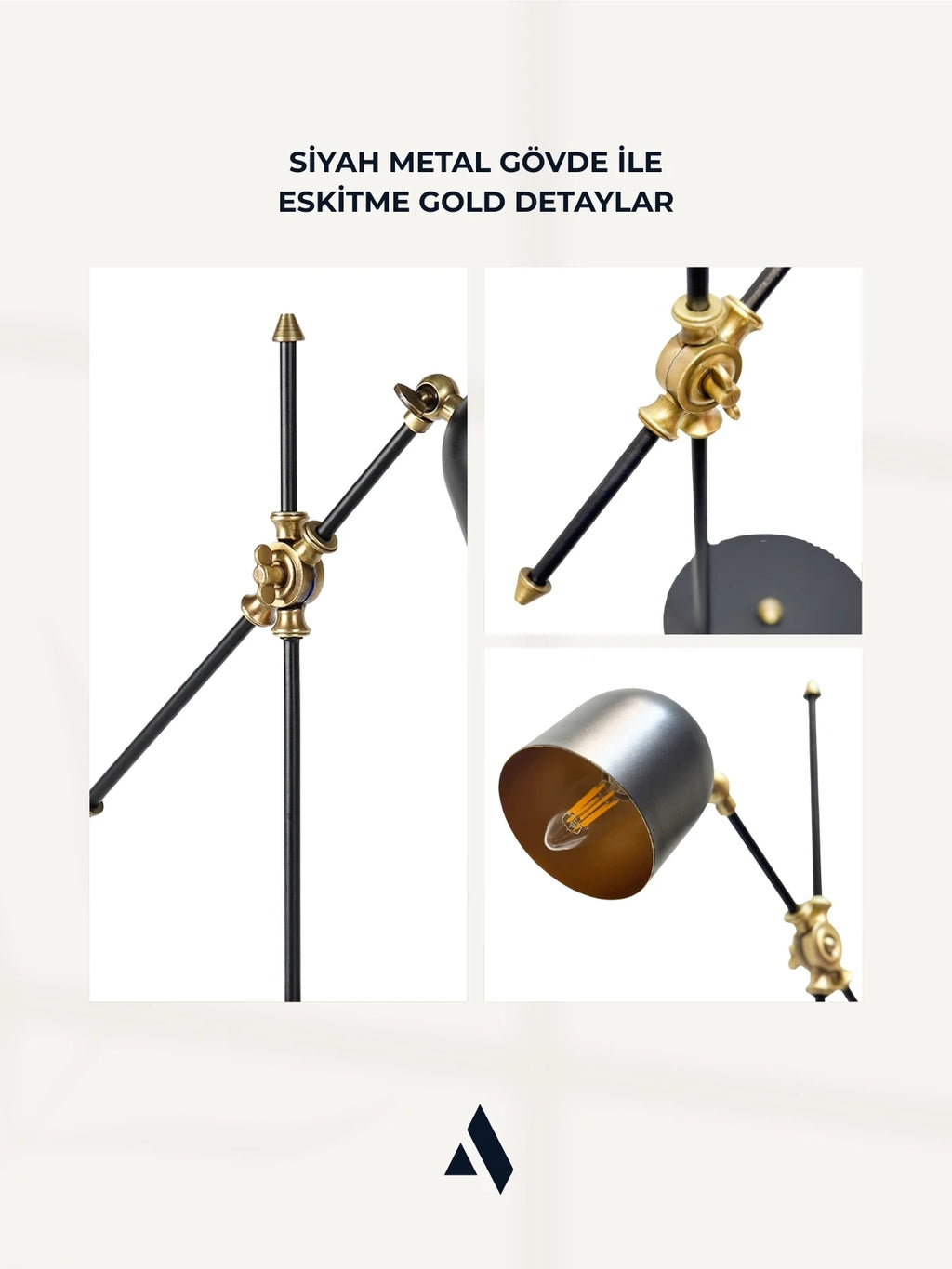 Orion Modern Masa Lambası – Siyah & Eskitme Gold | Göz Yormayan Işık, Şık Tasarım
