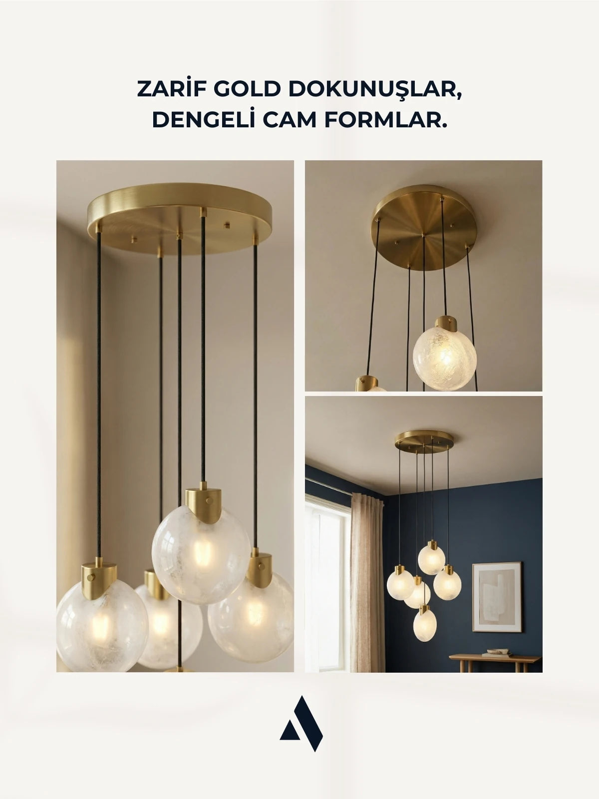 Fiora 5’li Midye Cam Sarkıt Avize | Gold & Krom Renkli Lüks Modern Tasarım