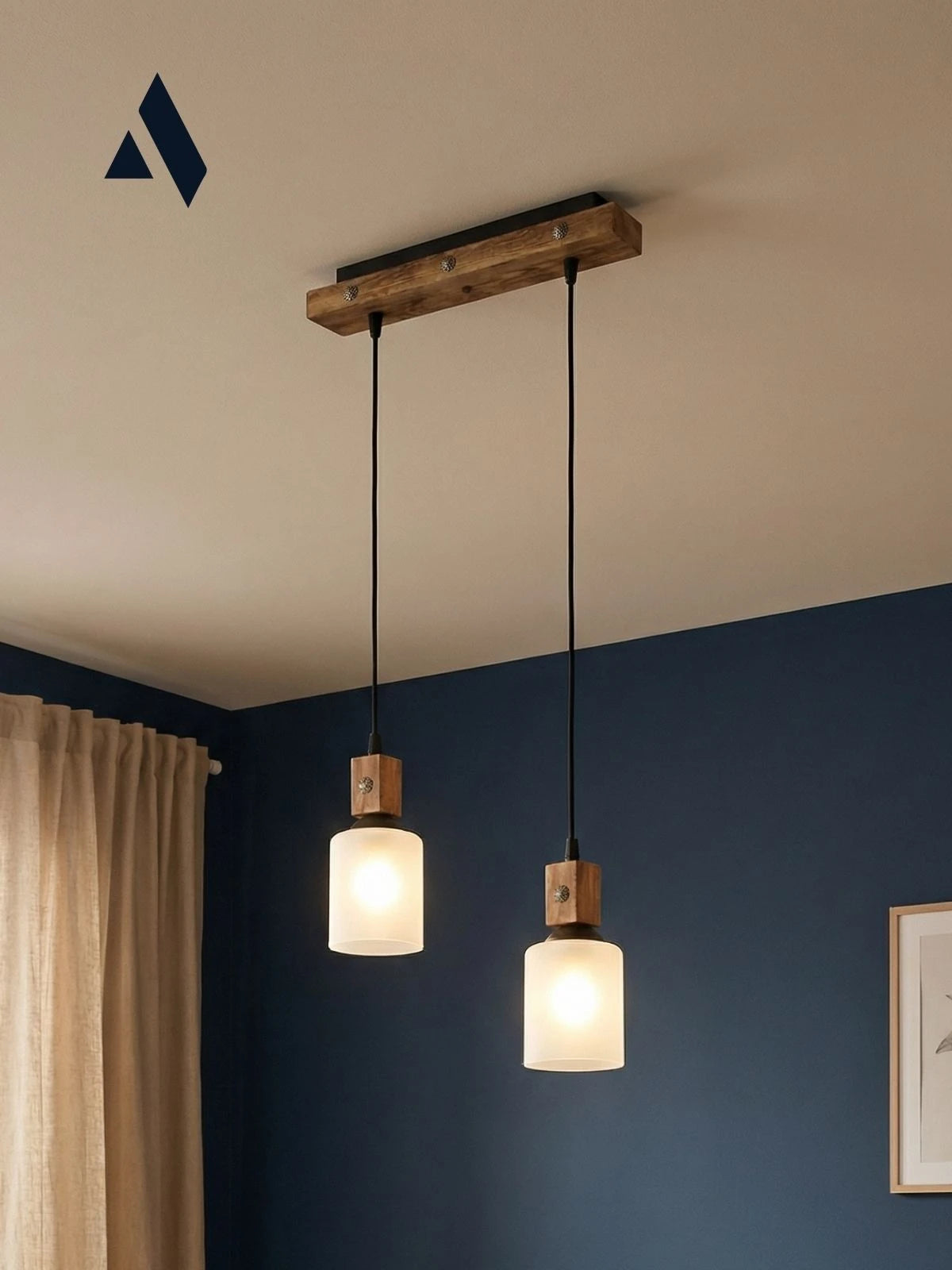 Altira 2'li Ahşap Sarkıt Avize – Modern Camlı Sıralı Mutfak ve Yemek Masası Avizesi