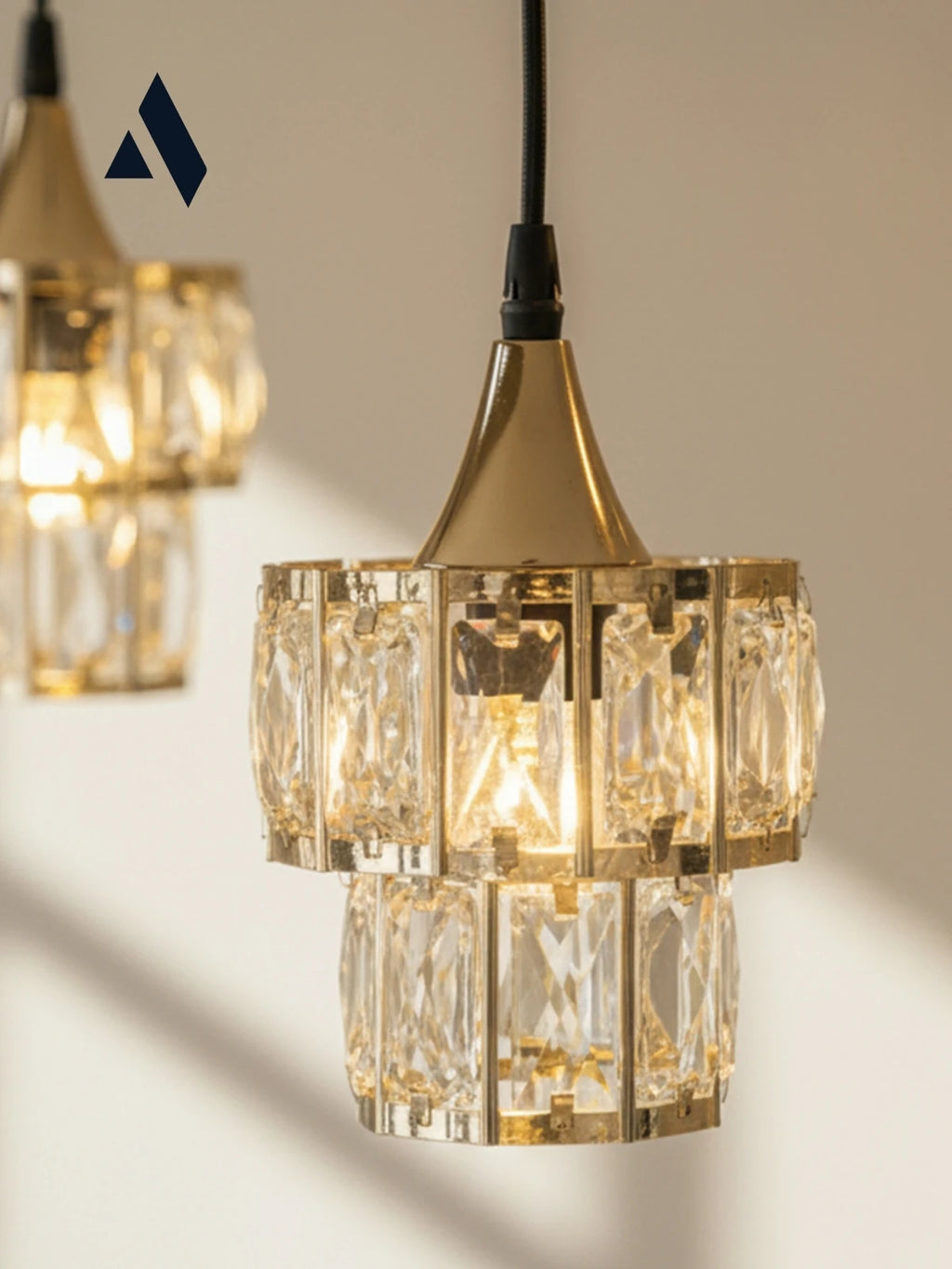 Crysten Luxe 2’li Kristal Taşlı Sarkıt Avize | Gold & Krom Başlıklı Modern Lüks Aydınlatma