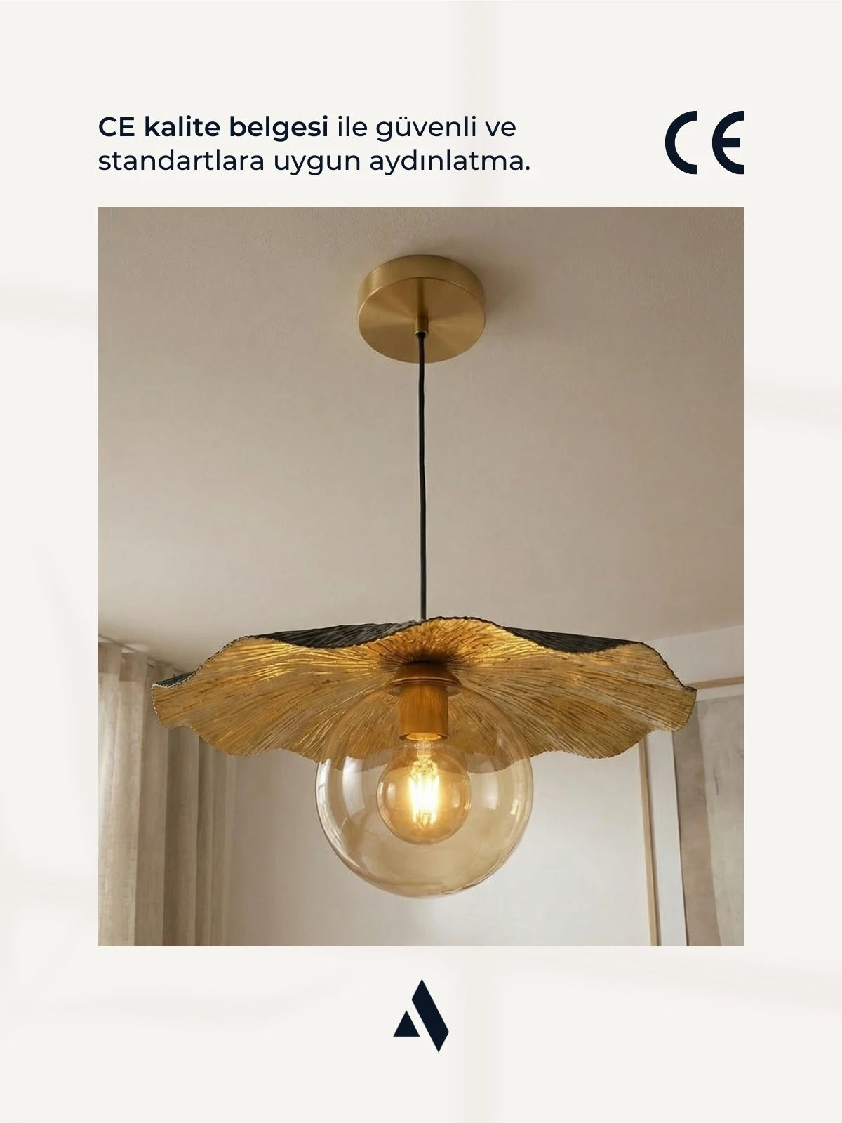 Canopy Tekli Sarkıt Avize | Lüks Gold Metal Şapkalı, Bal Camlı Modern Aydınlatma