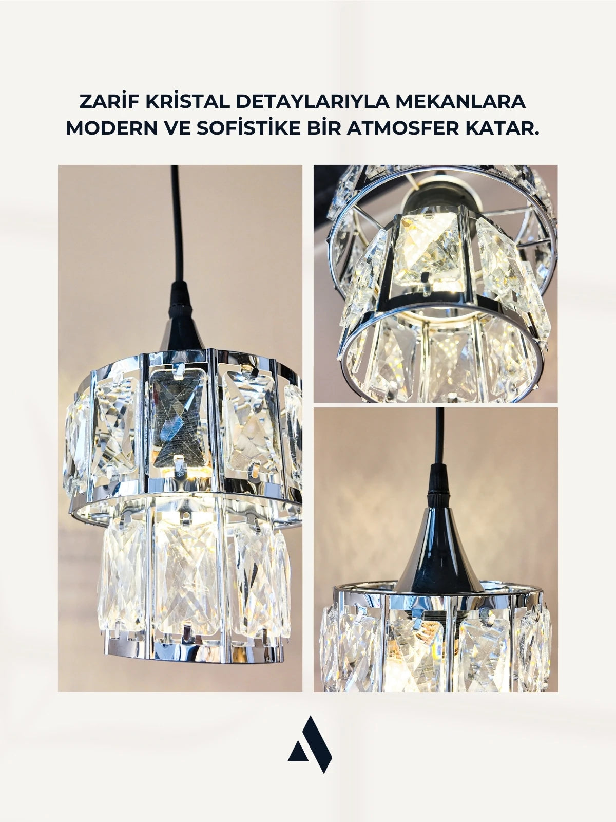 Crysten Luxe Tekli Kristal Taşlı Sarkıt Avize | Gold & Krom Zarif Aydınlatma