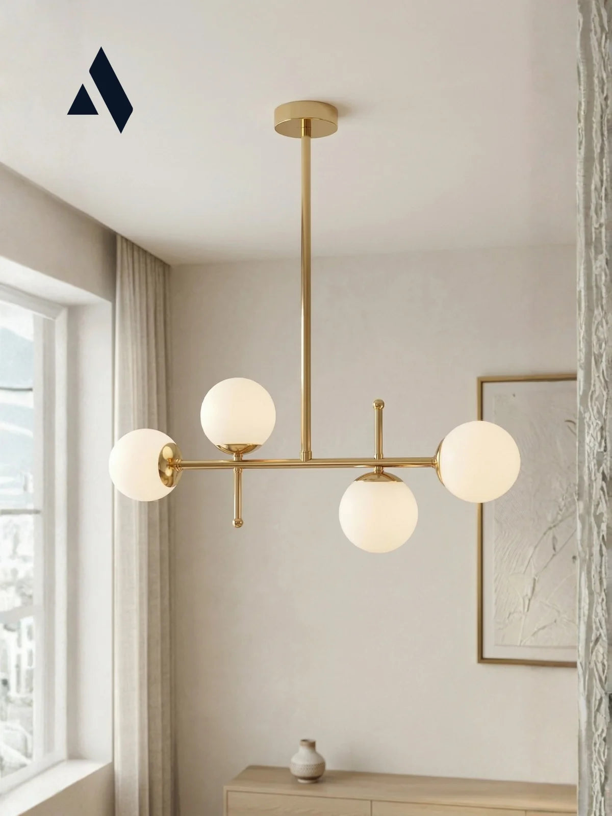 Cosmo 4’lü Modern Avize – Opal Cam Küreli Krom / Gold Metal Salon Avizesi