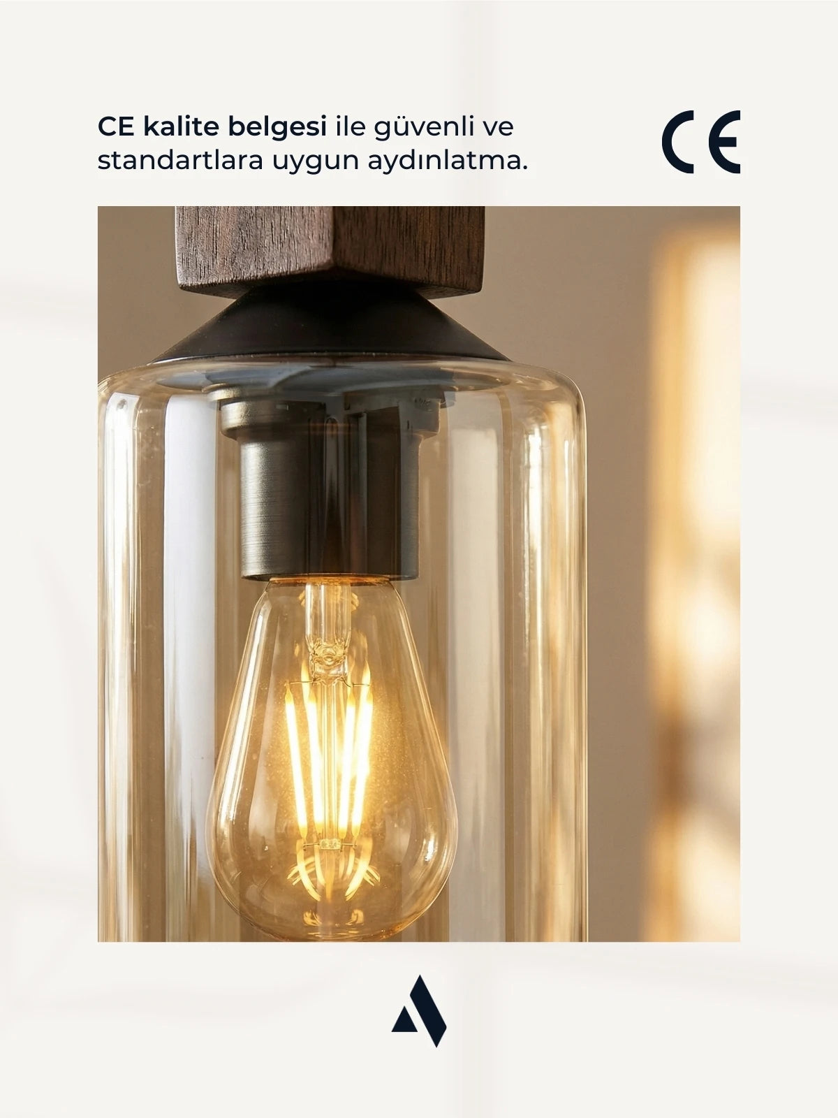 Altira Ahşap Tekli Sarkıt Avize – Modern Camlı Mutfak ve Yemek Masası Aydınlatması