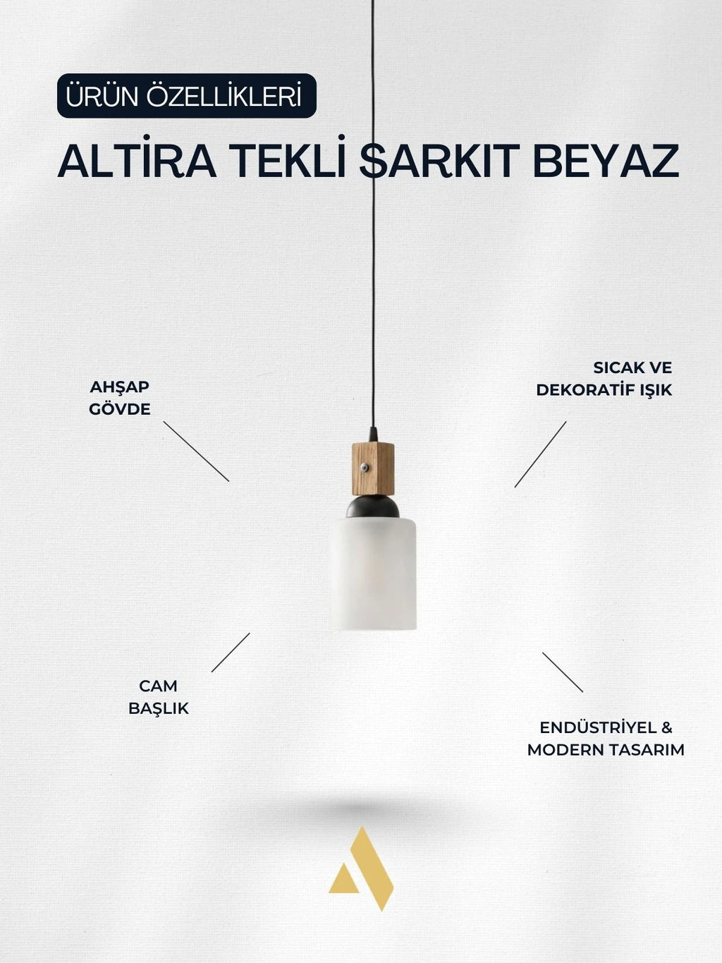 Altira Ahşap Tekli Sarkıt Avize – Modern Camlı Mutfak ve Yemek Masası Aydınlatması