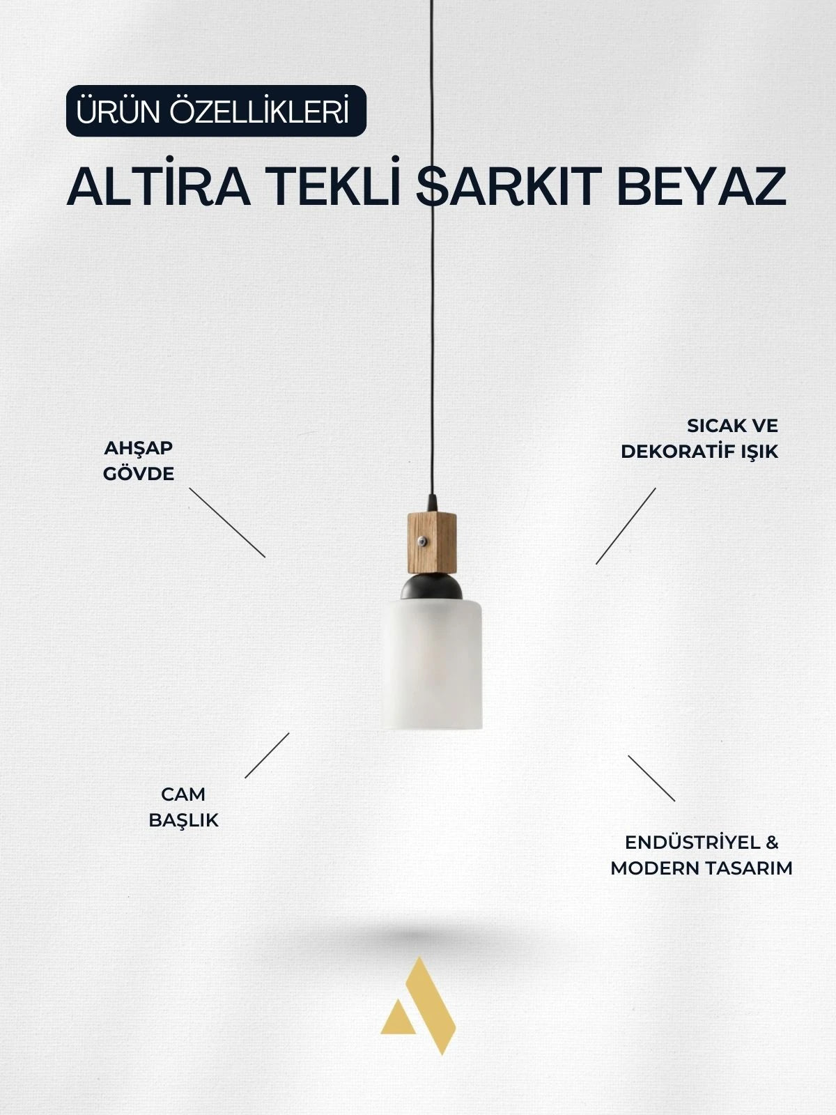 Altira Ahşap Tekli Sarkıt Avize – Modern Camlı Mutfak ve Yemek Masası Aydınlatması