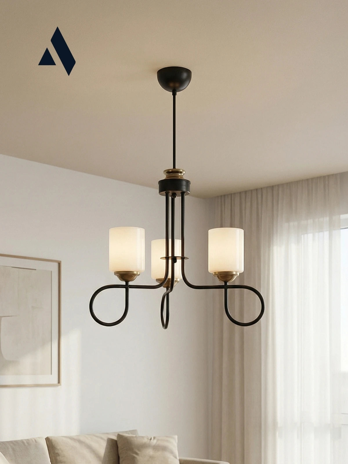 Flow 3’lü Cam Avize | Beyaz Opal Camlı, Modern Gold Detaylı Tavan Aydınlatması
