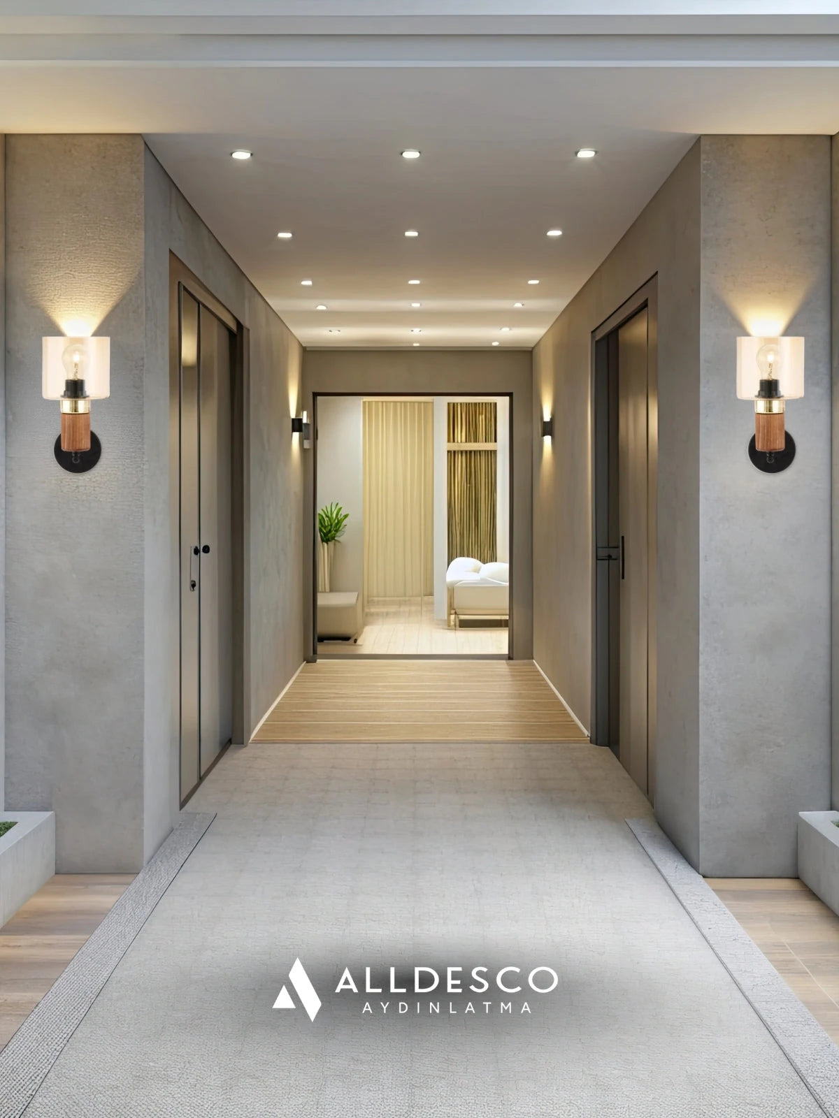 Elyra Modern Dekoratif Duvar Aplik – Ahşap Detaylı Camlı Aydınlatma