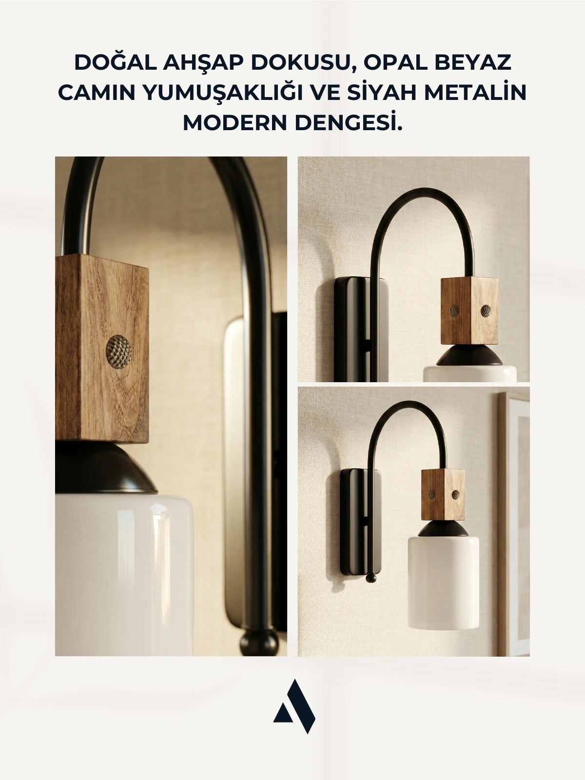 Altira Ahşap Süslemeli Duvar Apliği – Rustik Modern Stil, Opal ve Bal Camlı