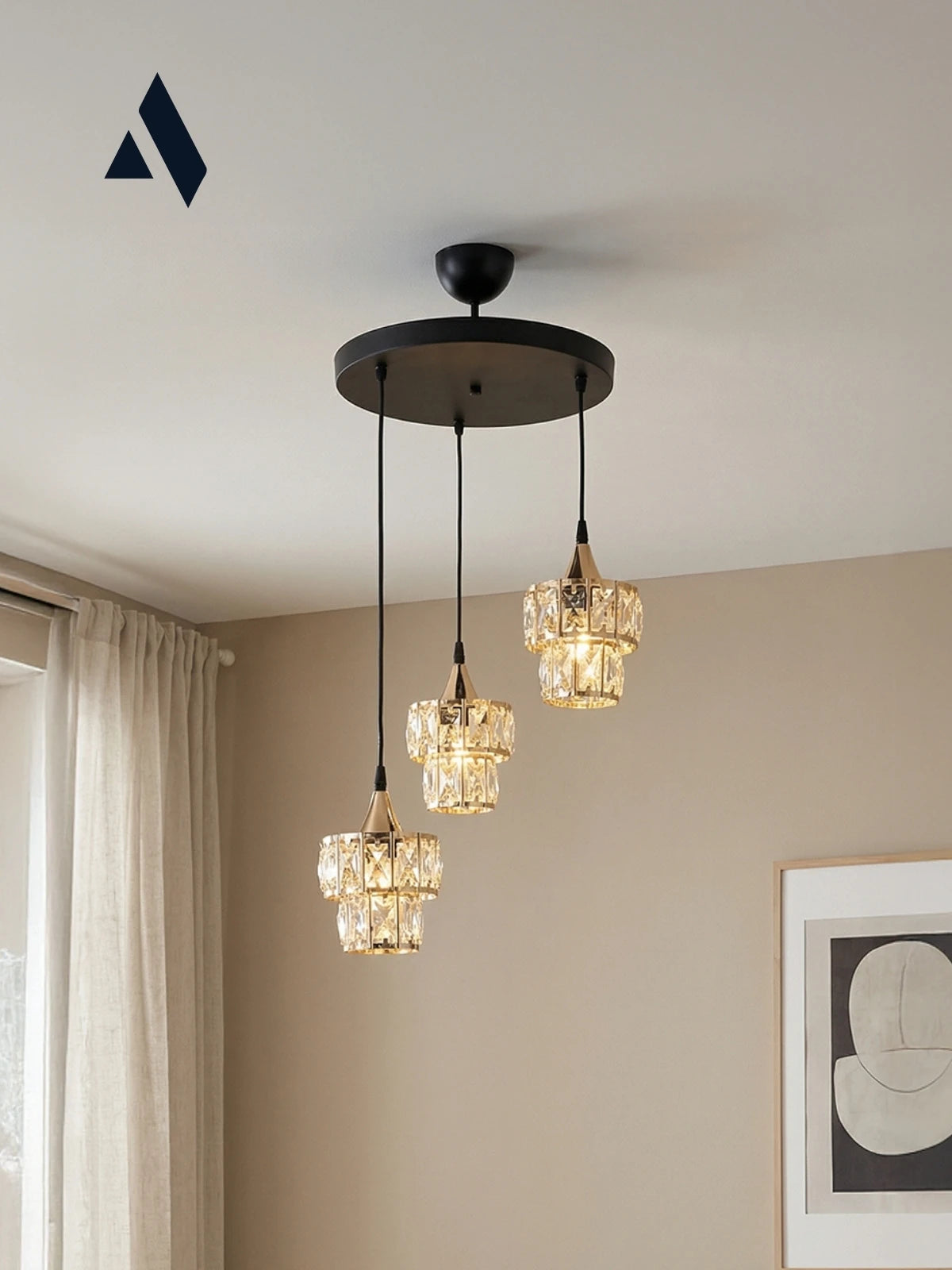 Crysten Luxe 3’lü Kristal Taşlı Sarkıt Avize (Gold & Silver)