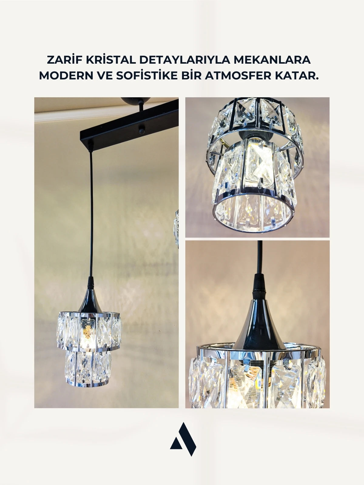 Crysten Luxe 2’li Kristal Taşlı Sarkıt Avize | Gold & Krom Başlıklı Modern Lüks Aydınlatma