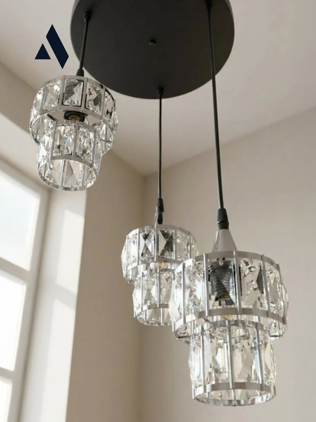 Crysten Luxe 3’lü Kristal Taşlı Sarkıt Avize (Gold & Silver)