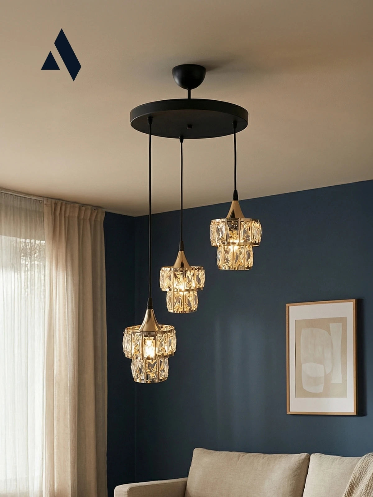 Crysten Luxe 3’lü Kristal Taşlı Sarkıt Avize (Gold & Silver)