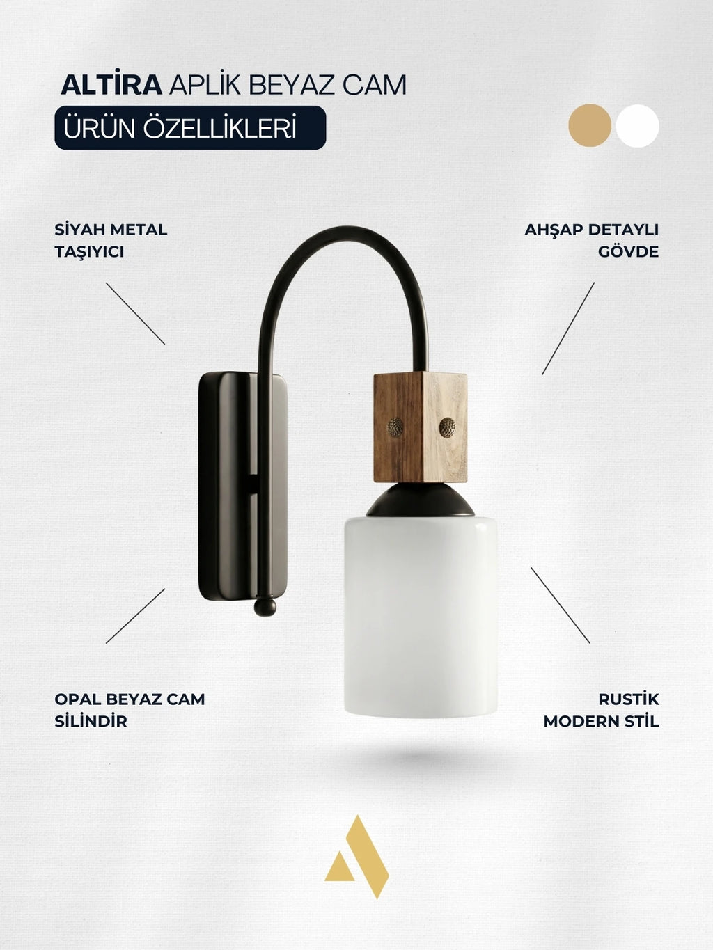 Altira Ahşap Süslemeli Duvar Apliği – Rustik Modern Stil, Opal ve Bal Camlı