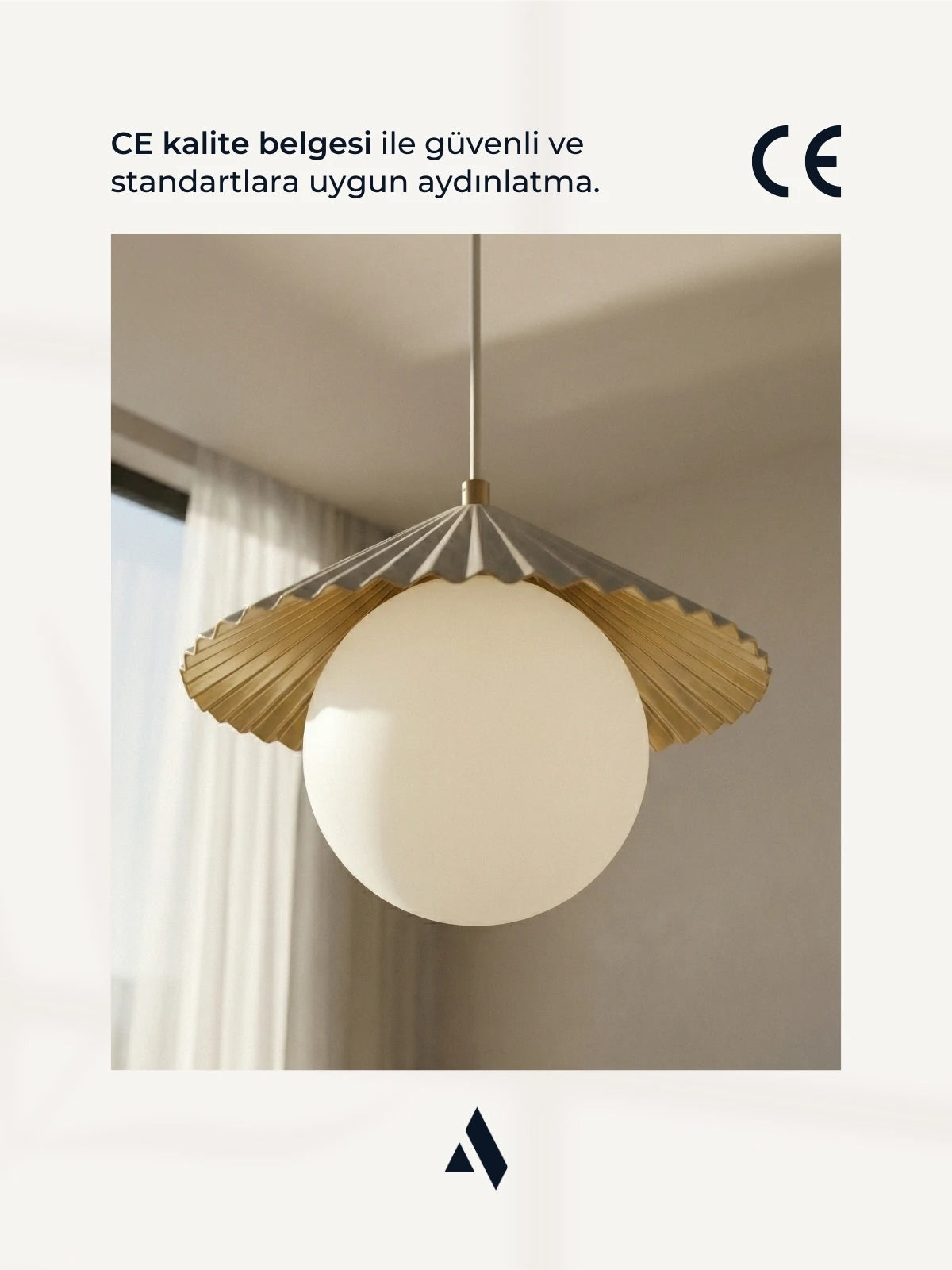 Ming Metal Sarkıt Avize – Pliseli Şapkalı Modern Camlı Tekli Aydınlatma