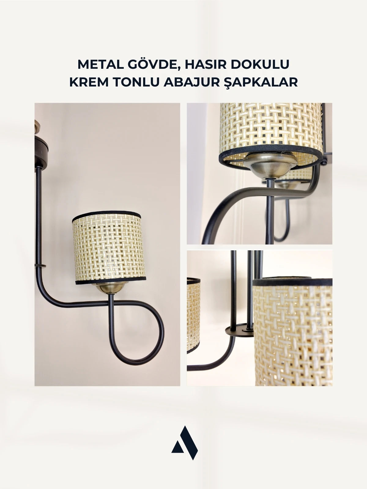 Bohemia 3’lü Hasır Avize | Rustik Sarkıt, Modern Salon ve Oturma Odası Aydınlatması