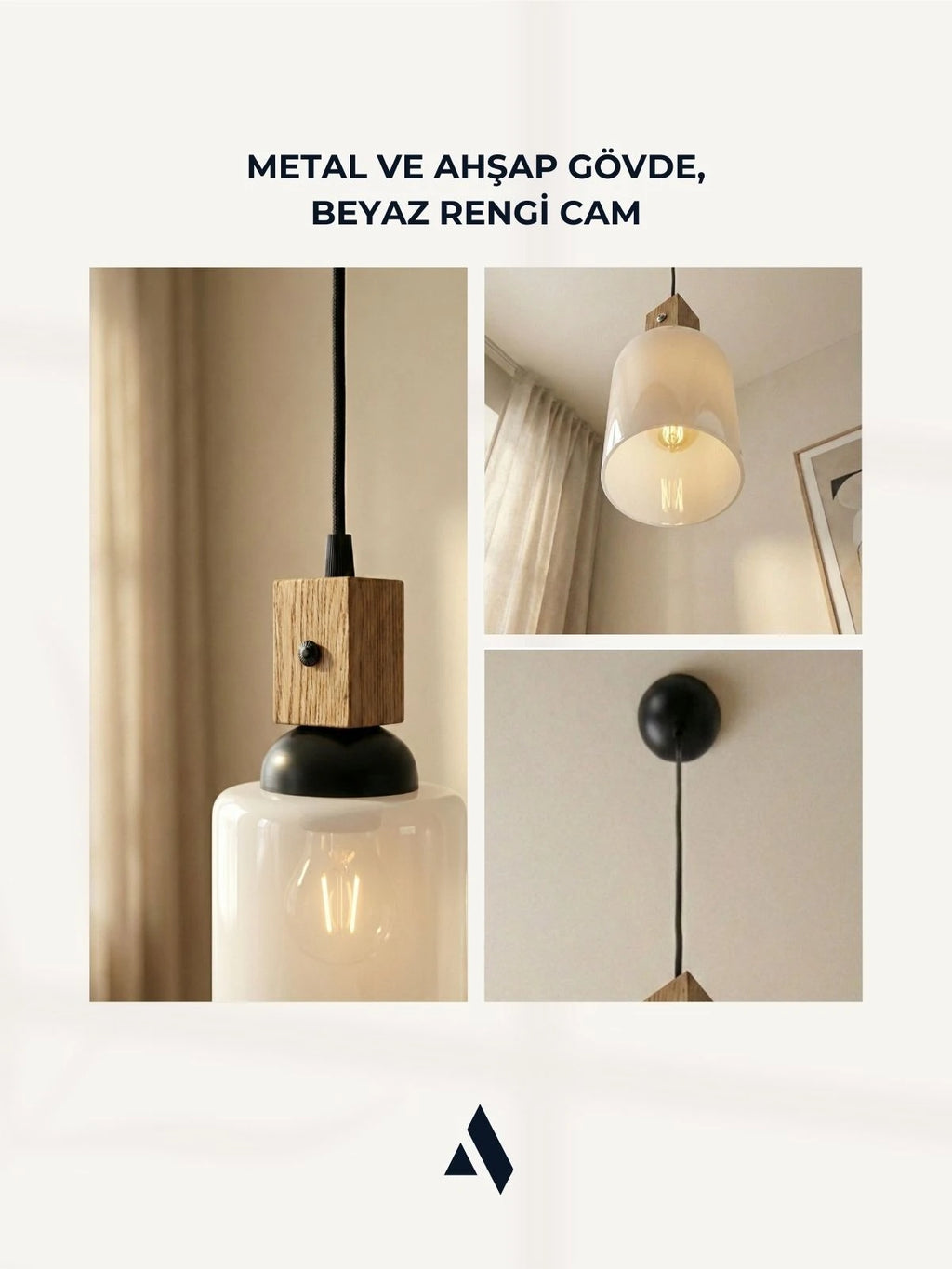Altira Ahşap Tekli Sarkıt Avize – Modern Camlı Mutfak ve Yemek Masası Aydınlatması