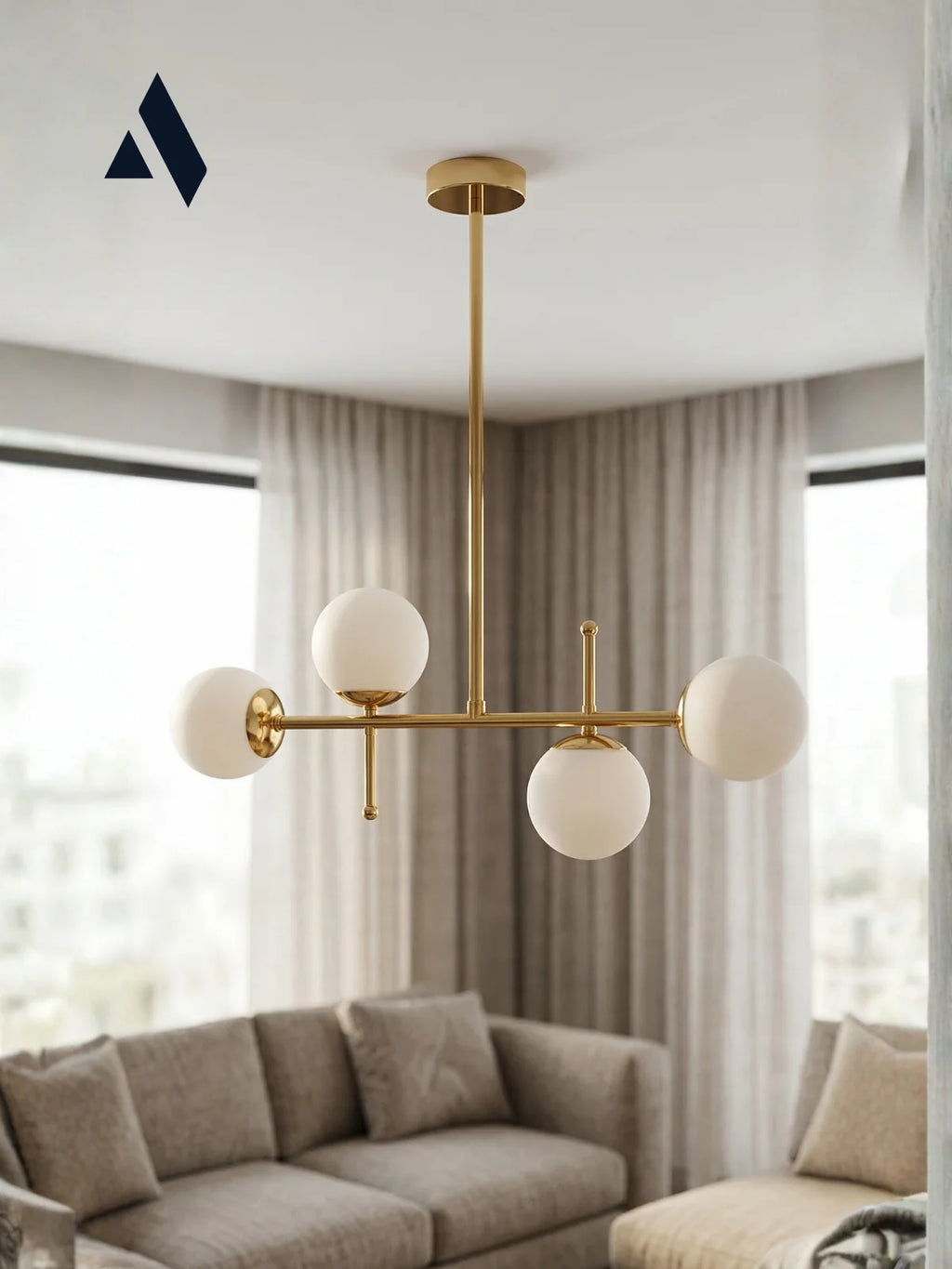 Cosmo 4’lü Modern Avize – Opal Cam Küreli Krom / Gold Metal Salon Avizesi