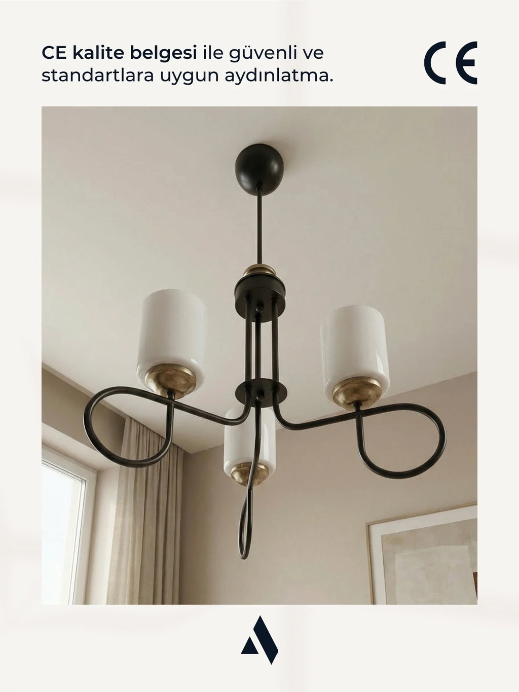 Flow 3’lü Cam Avize | Beyaz Opal Camlı, Modern Gold Detaylı Tavan Aydınlatması