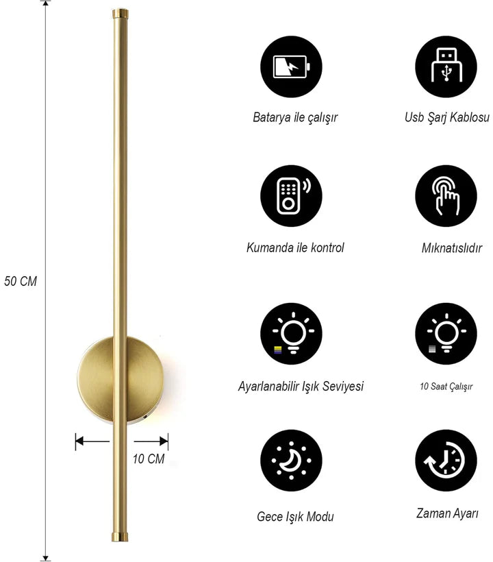 Lunex Şarjlı Manyetik LED Duvar Apliği (Kumandalı, 3 Renk)