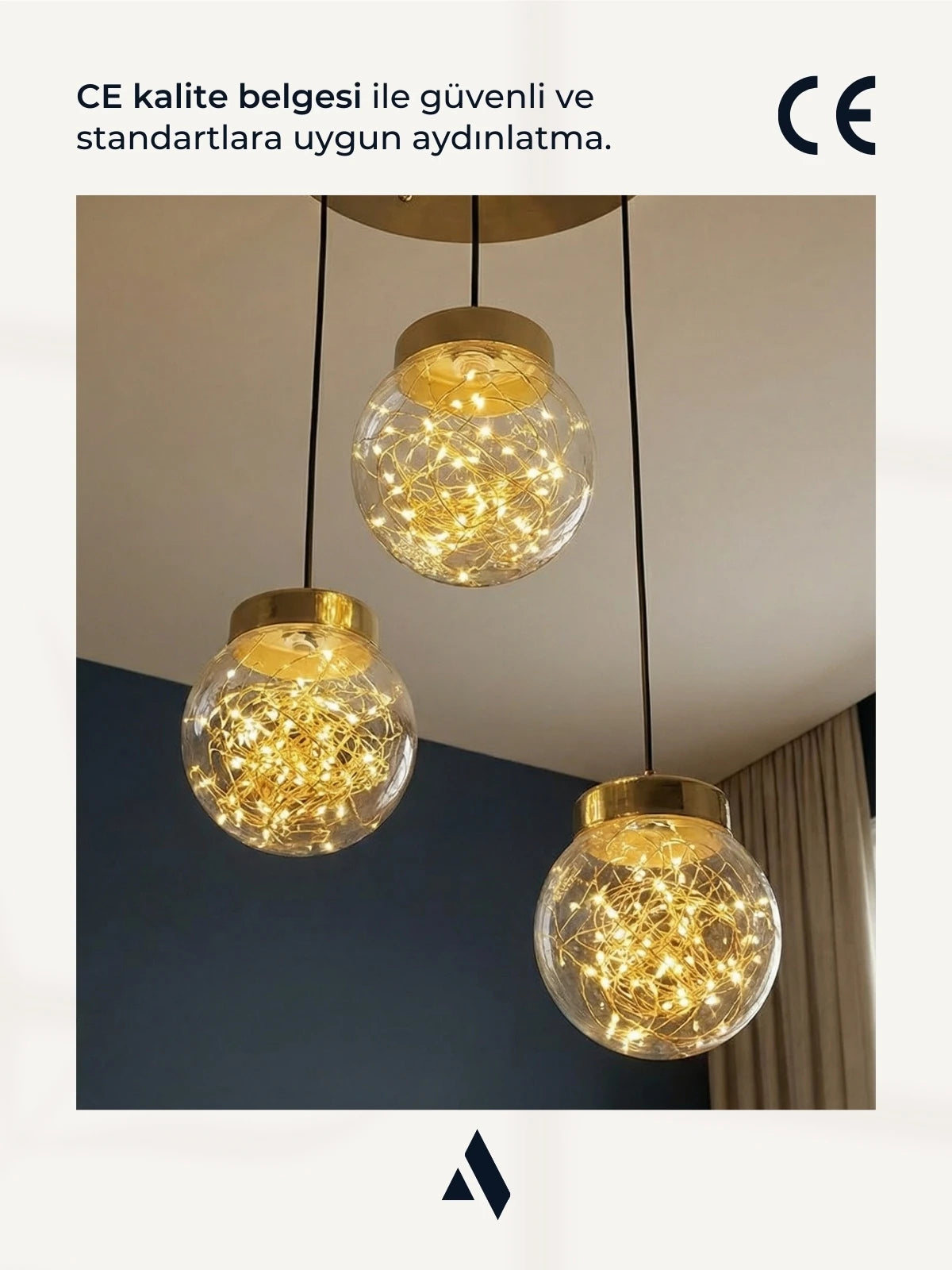 Glow 3’lü Peri LED Avize – Bal / Füme Cam Küreli Modern Sarkıt Avize (Gold & Krom Kaplama)