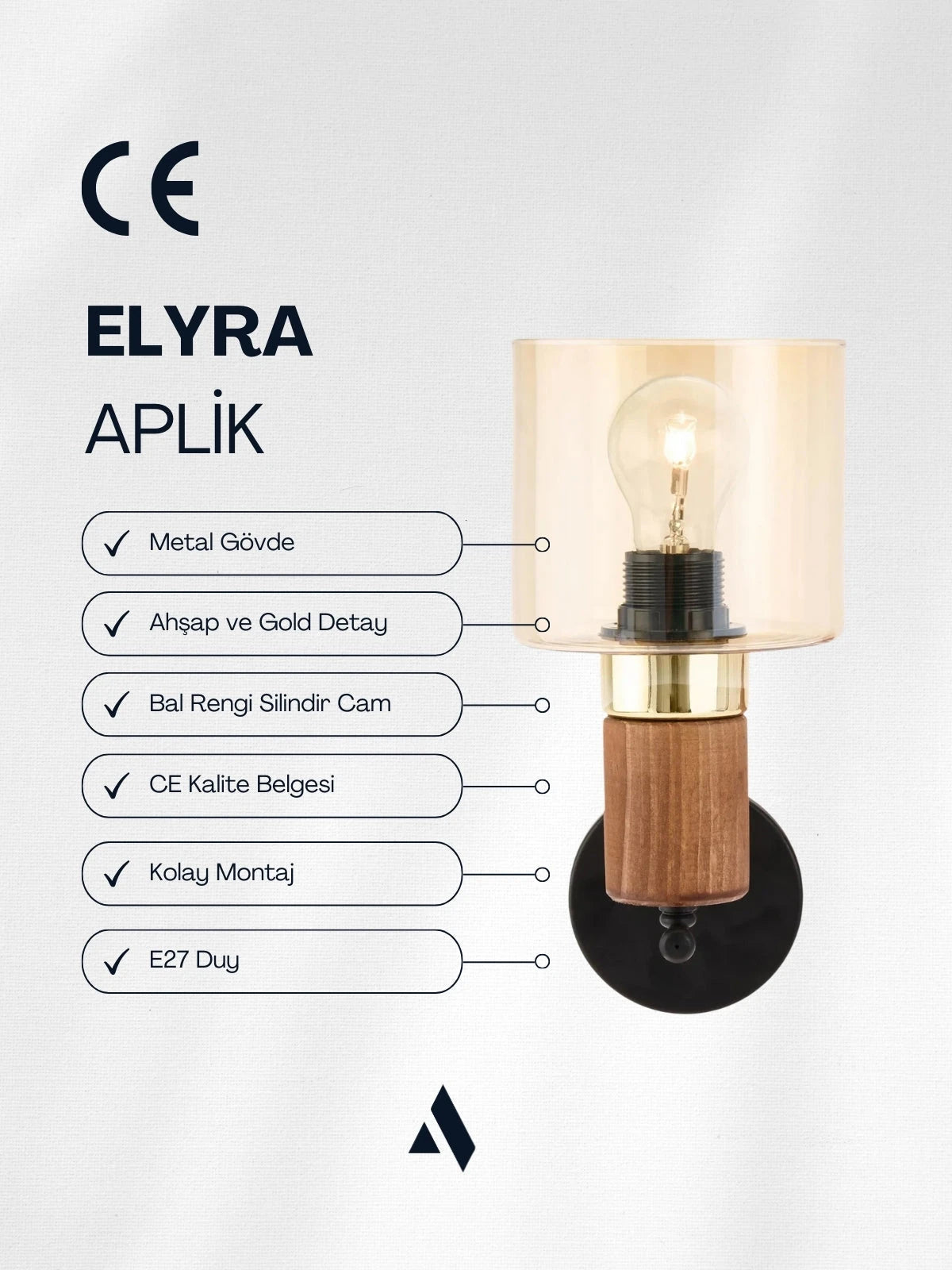 Elyra Modern Dekoratif Duvar Aplik – Ahşap Detaylı Camlı Aydınlatma