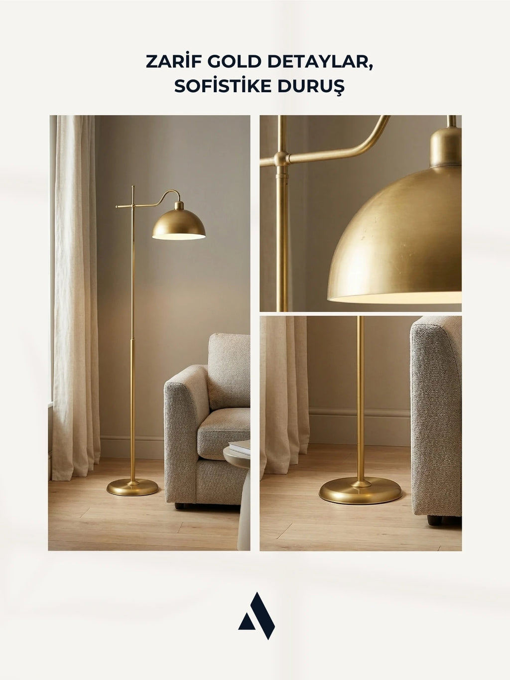 Glorea Metal Lambader – Eskitme Gold & Beyaz | Modern, Dekoratif ve Zarif Yer Aydınlatması