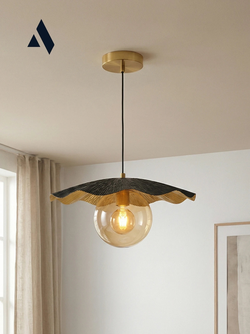 Canopy Tekli Sarkıt Avize | Lüks Gold Metal Şapkalı, Bal Camlı Modern Aydınlatma