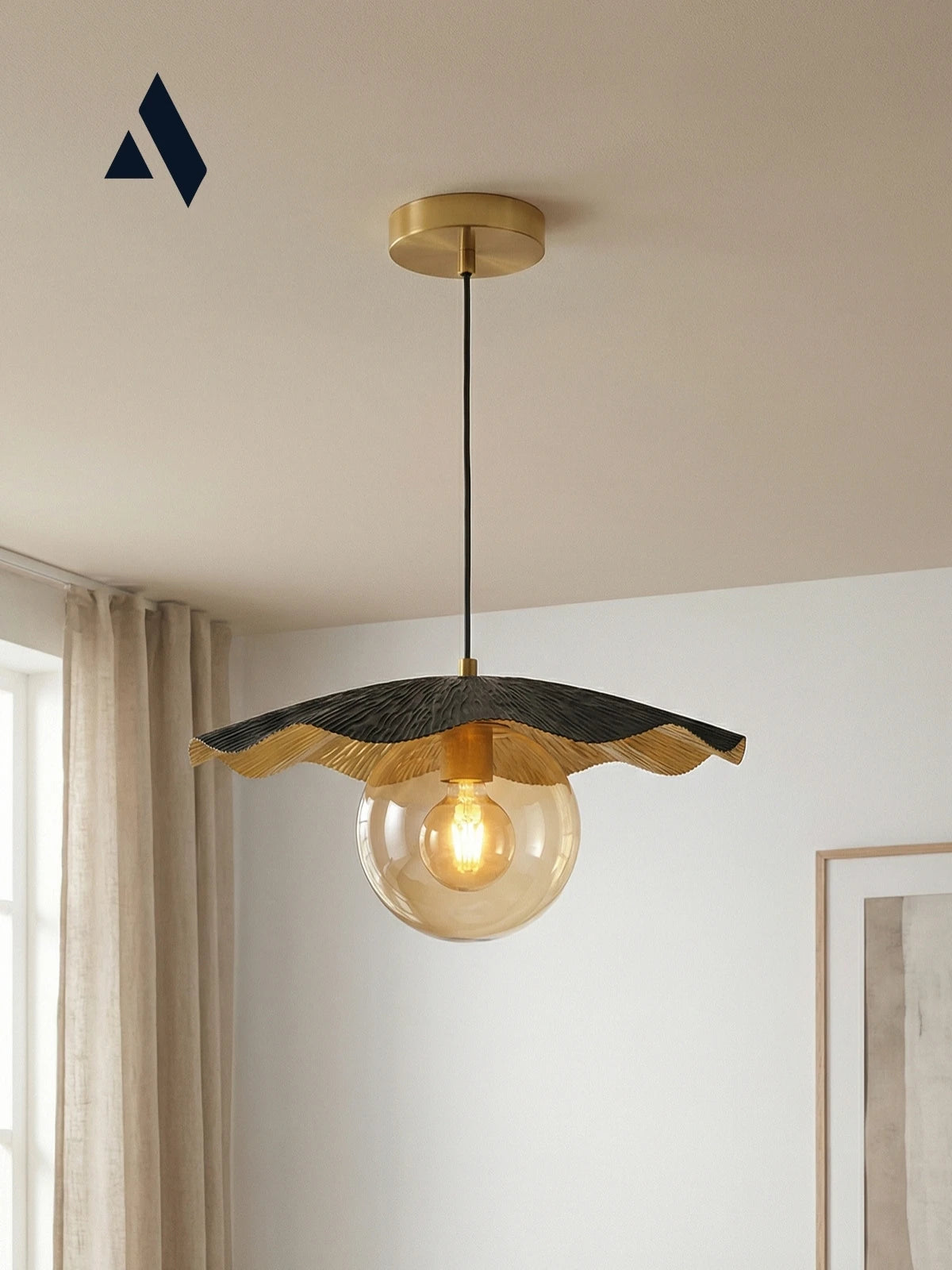 Canopy Tekli Sarkıt Avize | Lüks Gold Metal Şapkalı, Bal Camlı Modern Aydınlatma