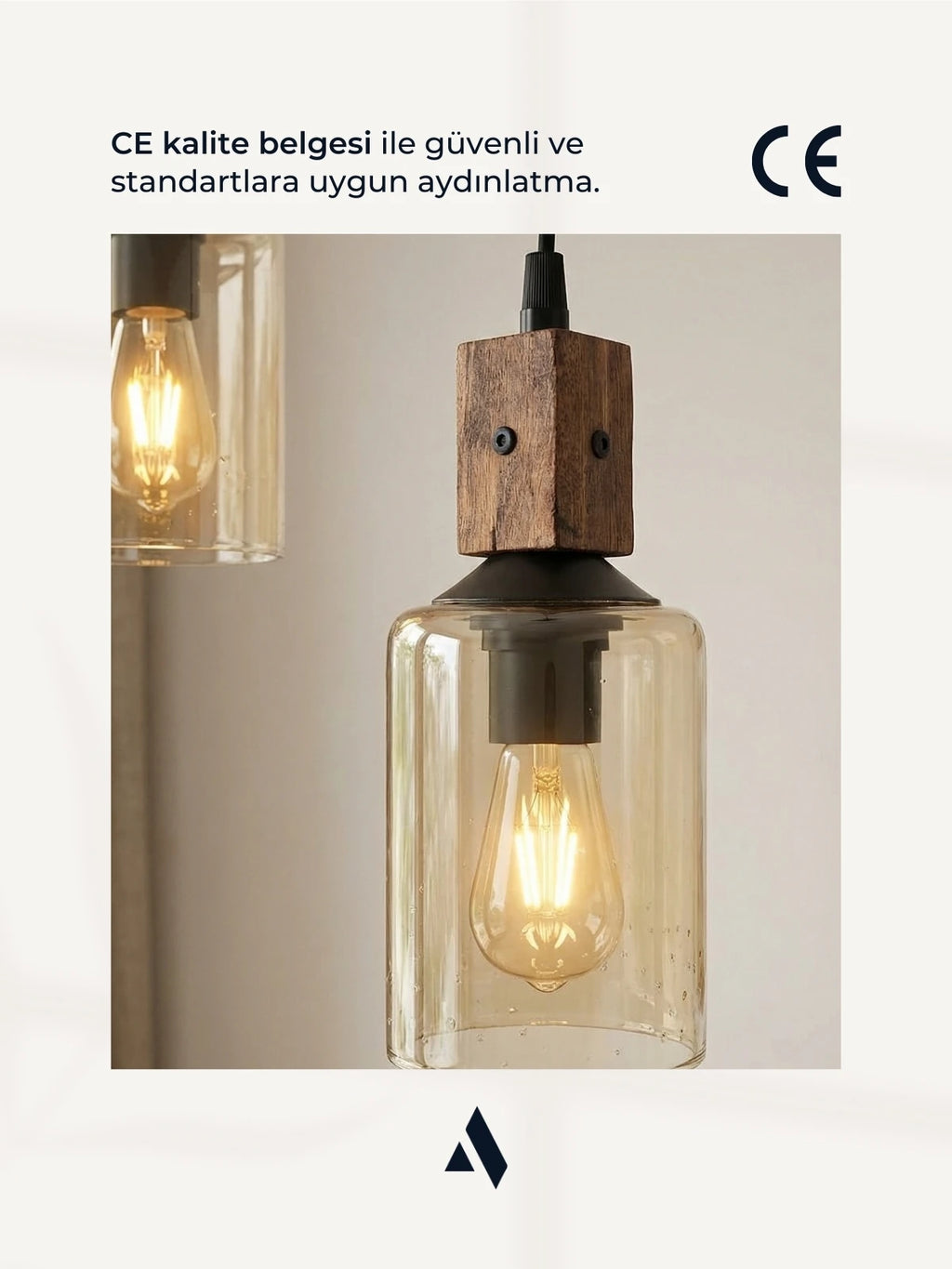 Altira 2'li Ahşap Sarkıt Avize – Modern Camlı Sıralı Mutfak ve Yemek Masası Avizesi