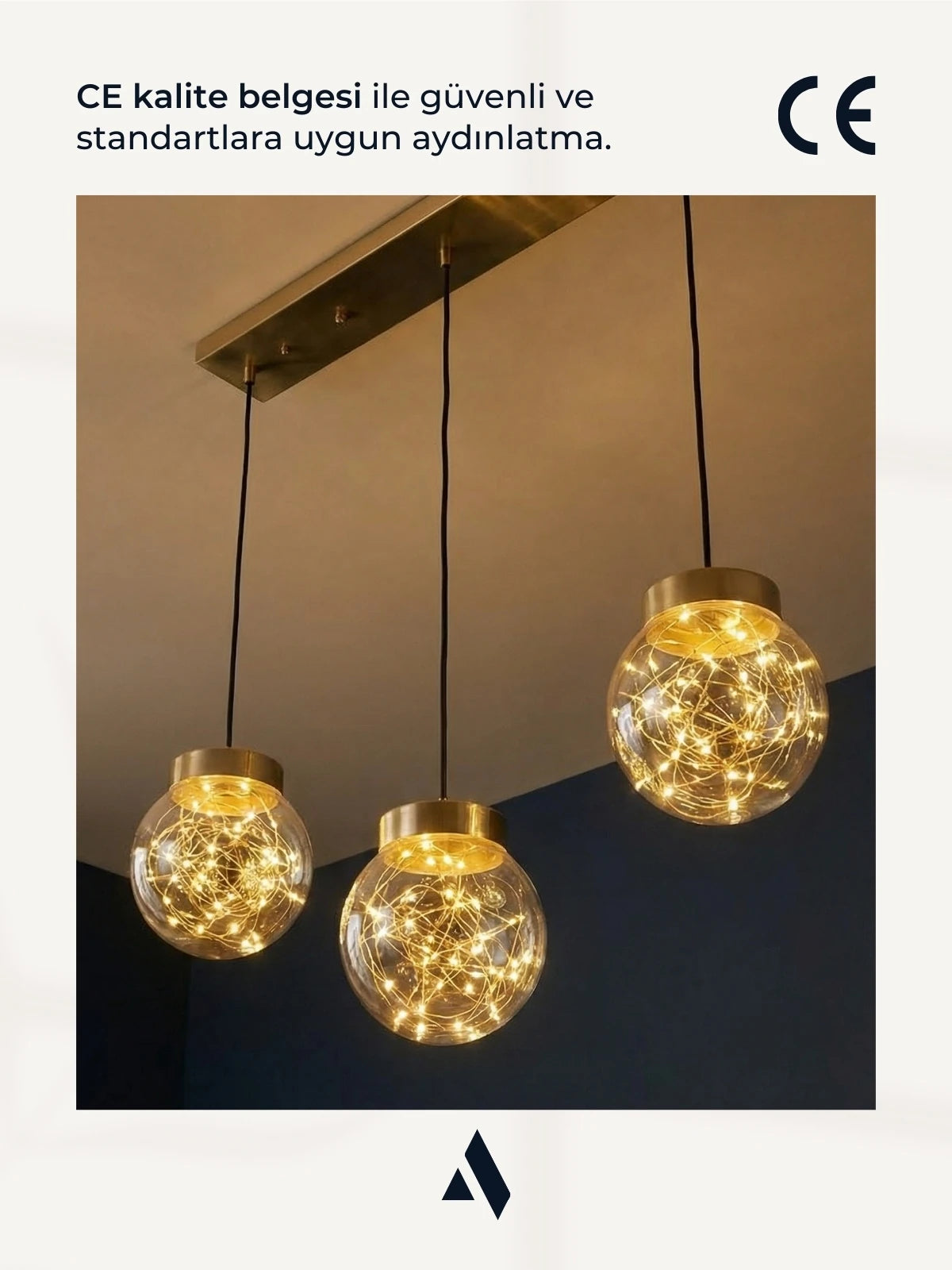 Glow 3’lü Sıralı Peri LED Avize – Cam Küre Dekoratif Yemek Masası Avizesi