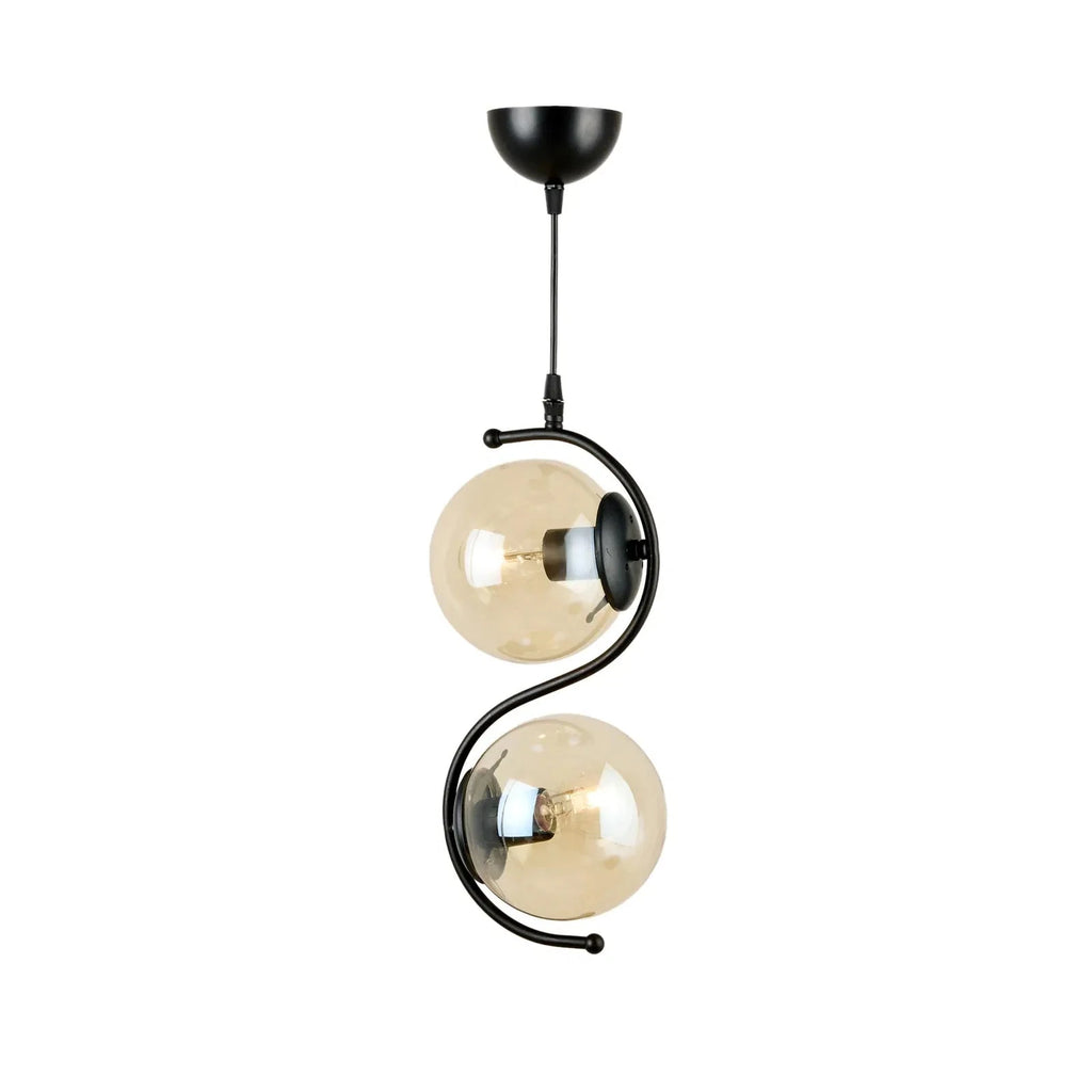 Orbis 2'li Sarkıt Avize – Modern Camlı S Form Metal Avize