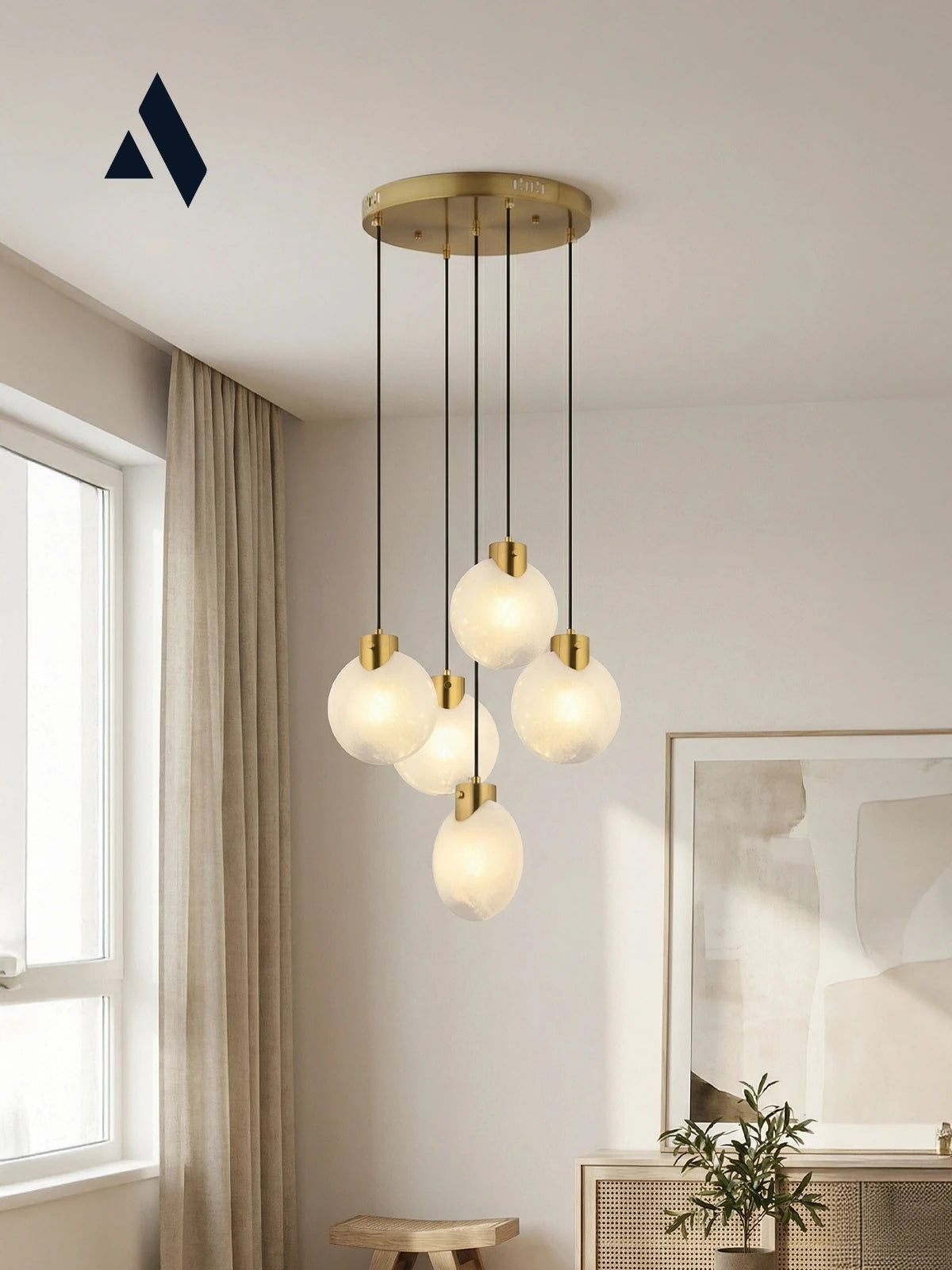 Fiora 5’li Midye Cam Sarkıt Avize | Gold & Krom Renkli Lüks Modern Tasarım