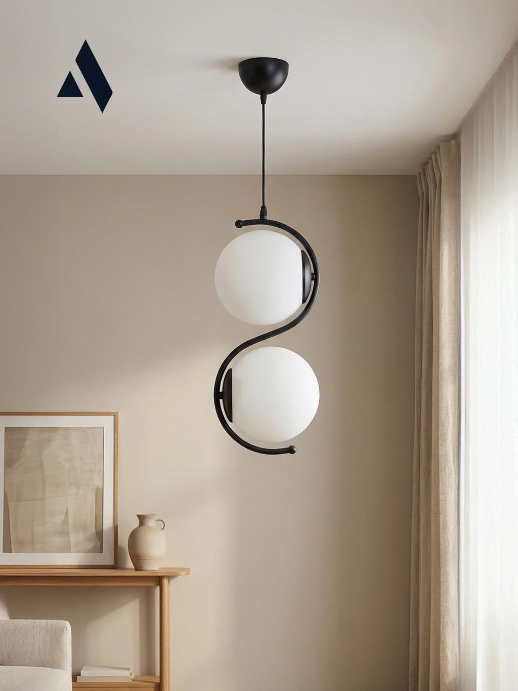 Orbis 2'li Sarkıt Avize – Modern Camlı S Form Metal Avize