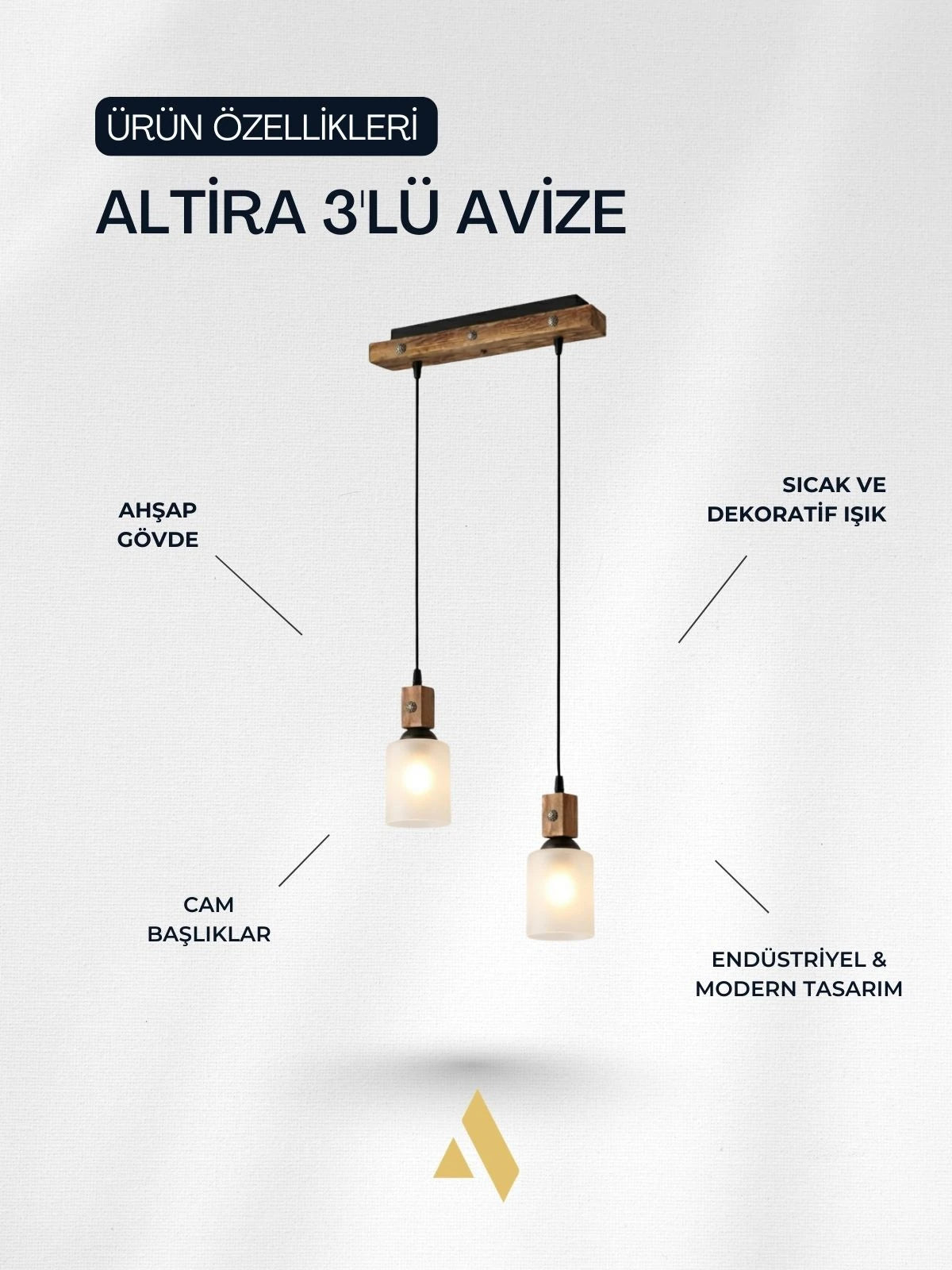 Altira 2'li Ahşap Sarkıt Avize – Modern Camlı Sıralı Mutfak ve Yemek Masası Avizesi
