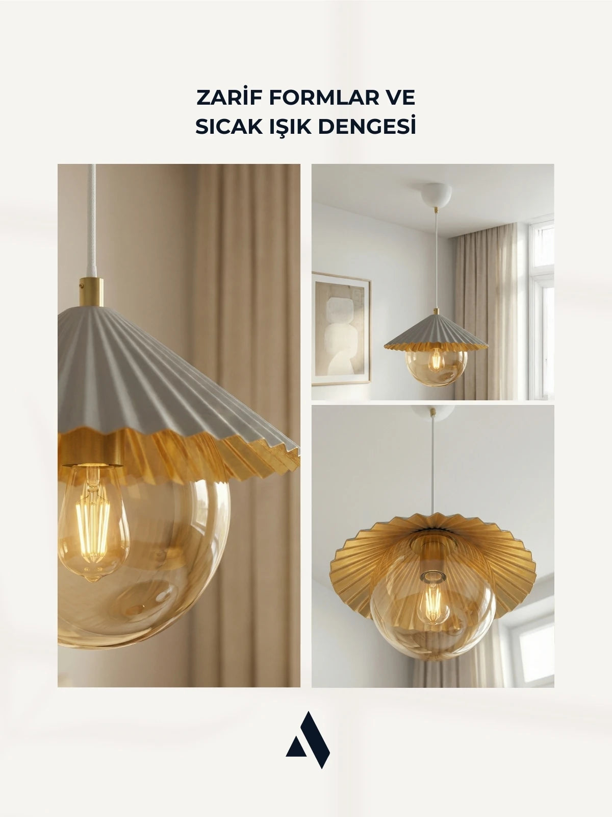 Ming Metal Sarkıt Avize – Pliseli Şapkalı Modern Camlı Tekli Aydınlatma