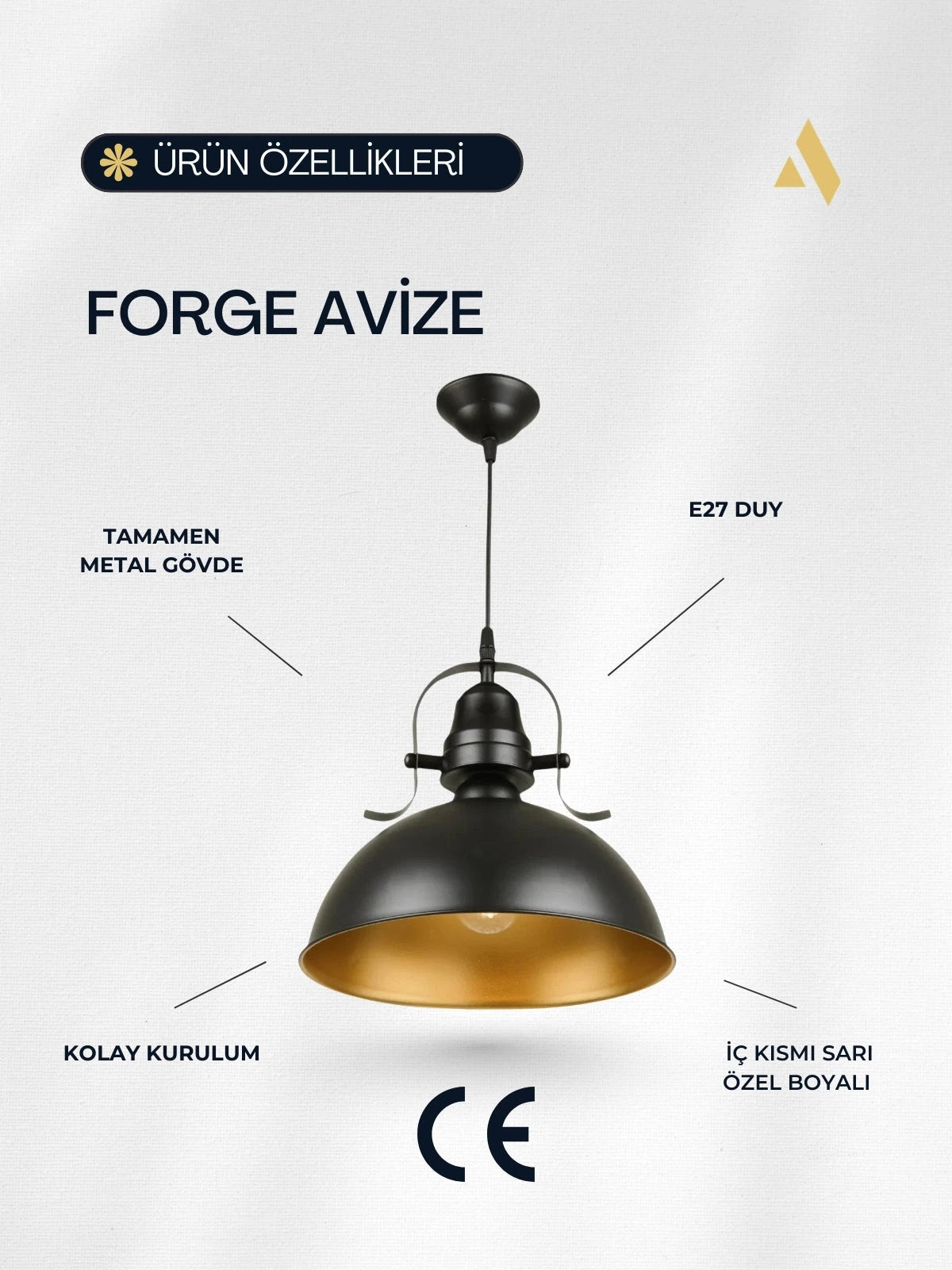 Forge Metal Tekli Sarkıt Avize –  Endüstriyel , Ofis, Mağaza, Restoran, İşyeri, Salon Aydınlatma |Alldesco