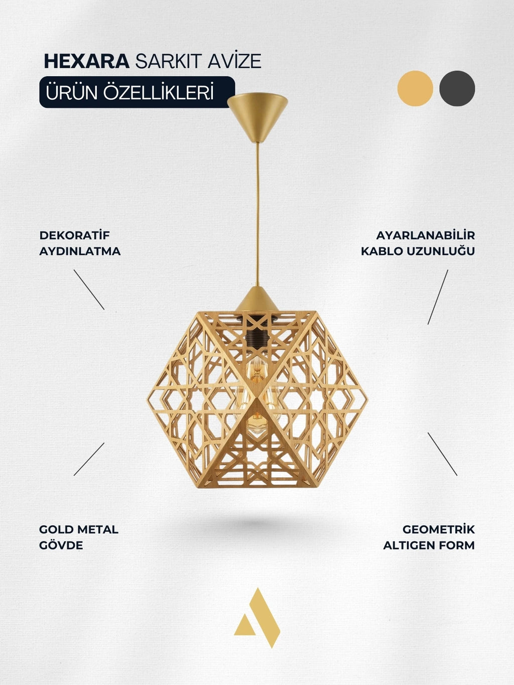 Hexara Geometrik Metal Sarkıt Avize – Altıgen Form Modern Tekli Aydınlatma