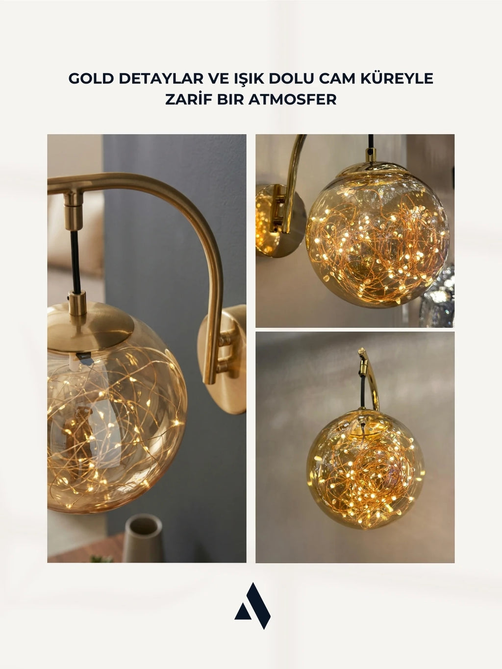 Glow Cam Peri LED Aplik – Gold & Gümüş Gövde, Dekoratif Duvar Aydınlatma
