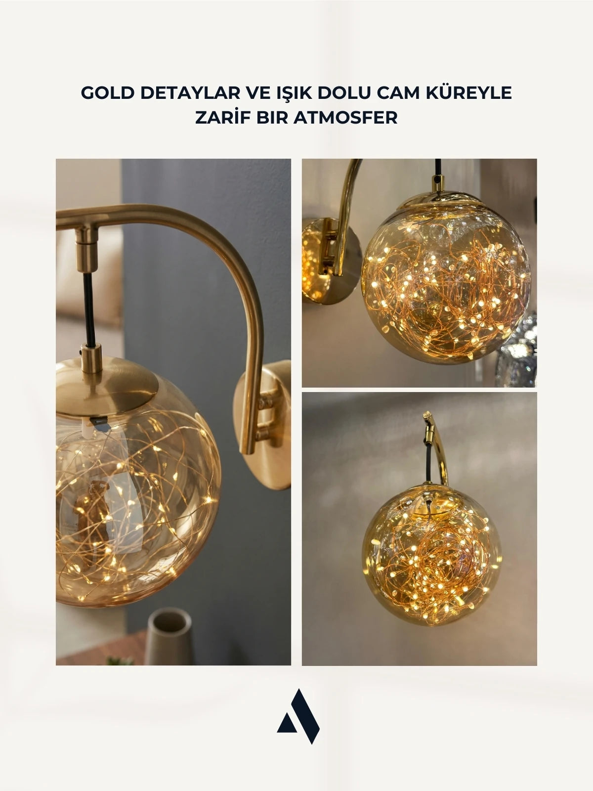Glow Cam Peri LED Aplik – Gold & Gümüş Gövde, Dekoratif Duvar Aydınlatma