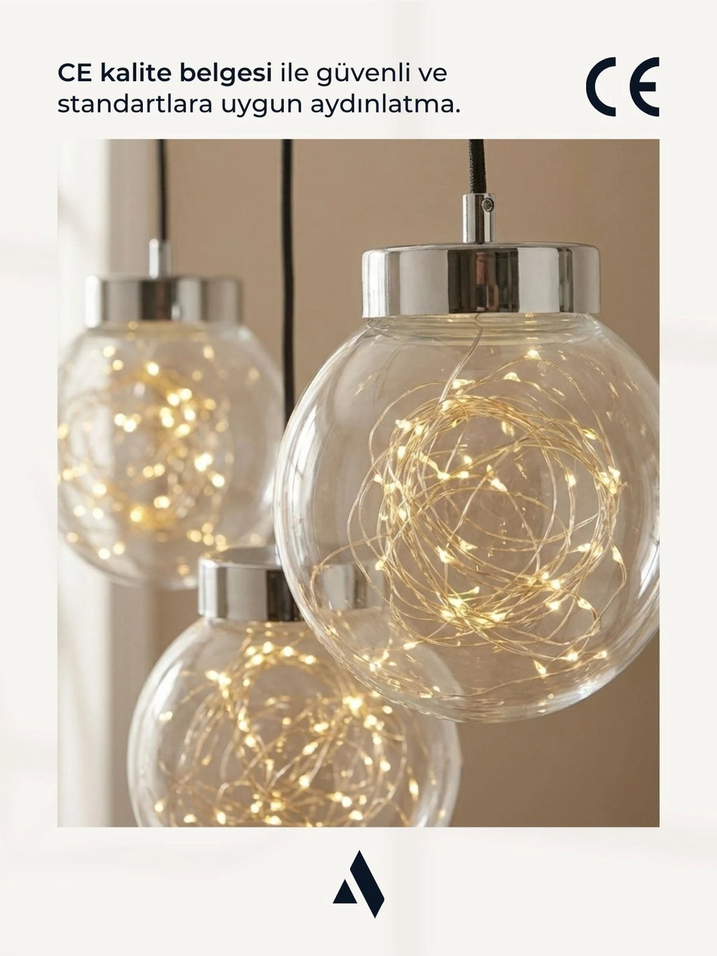 Glow 3’lü Sıralı Peri LED Avize – Cam Küre Dekoratif Yemek Masası Avizesi