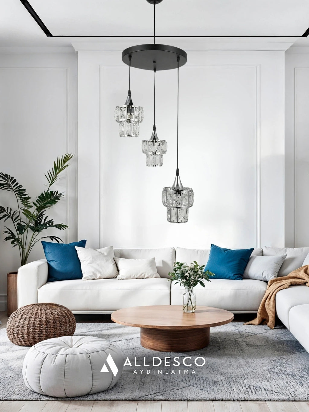Crysten Luxe 3’lü Kristal Taşlı Sarkıt Avize (Gold & Silver)