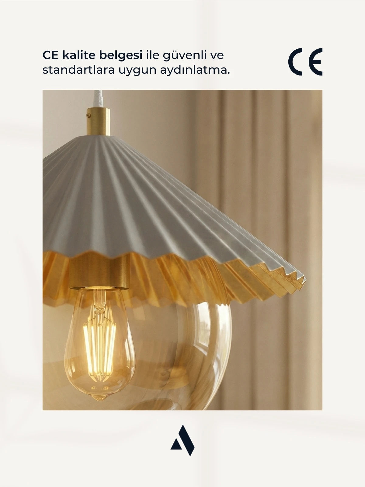 Ming Metal Sarkıt Avize – Pliseli Şapkalı Modern Camlı Tekli Aydınlatma