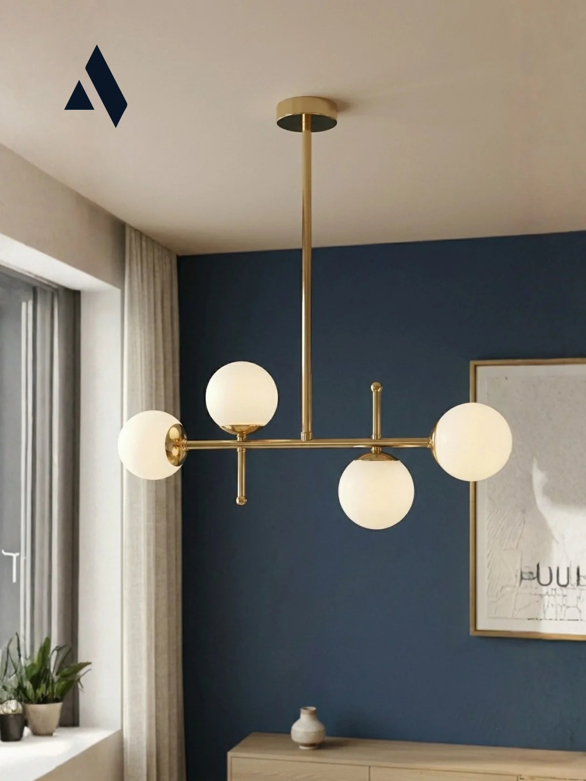 Cosmo 4’lü Modern Avize – Opal Cam Küreli Krom / Gold Metal Salon Avizesi