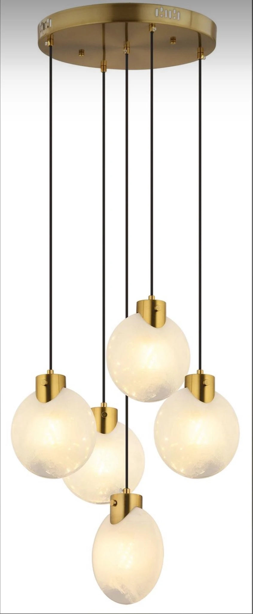 Fiora 5’li Midye Cam Sarkıt Avize | Gold & Krom Renkli Lüks Modern Tasarım